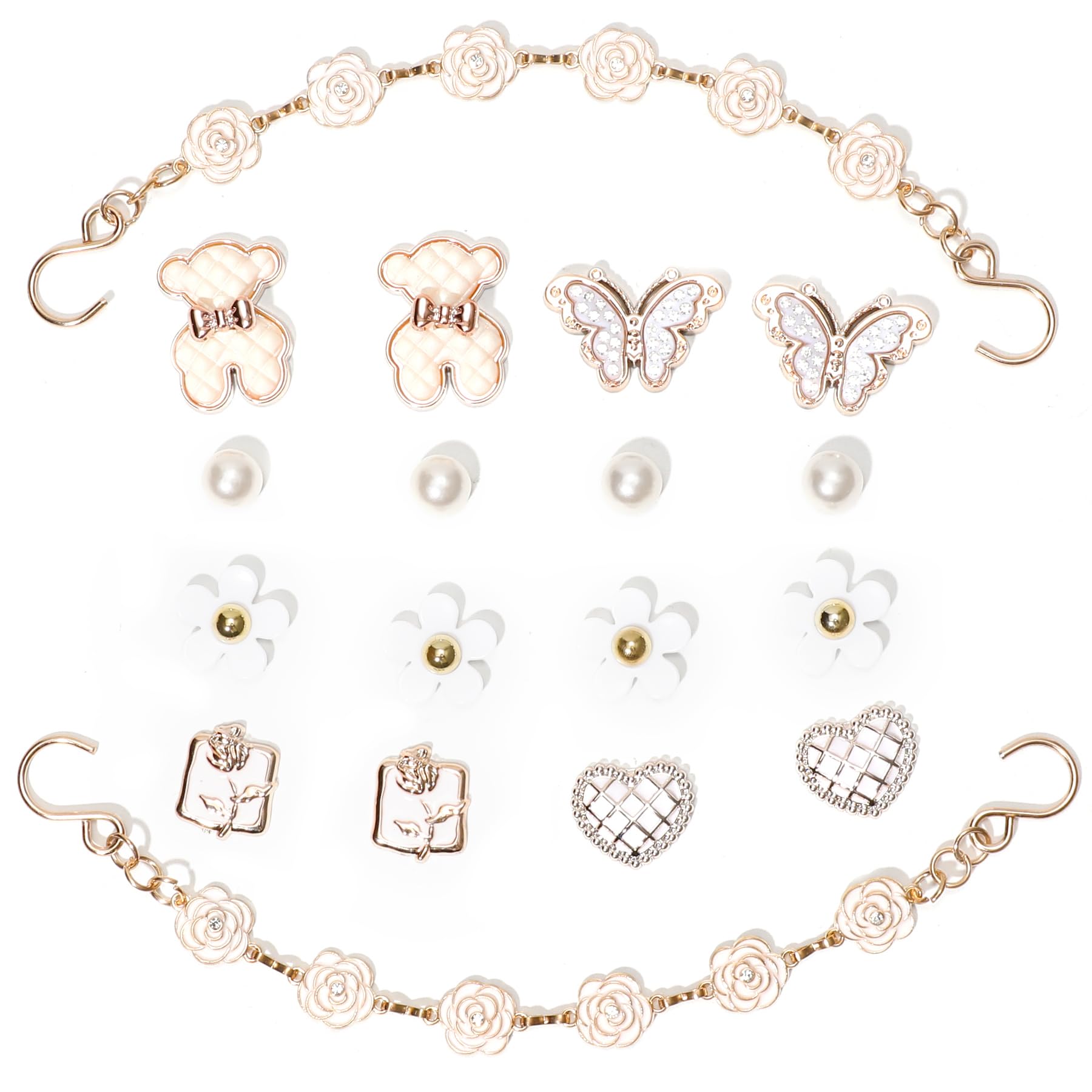 18Pcs Flower Shoe Chain Charms for Women, Bling Shoe Charms for Girls Clog Sandals, Girly Shoe Chains, DIY Shoe Decoration Accessories for Party Favor