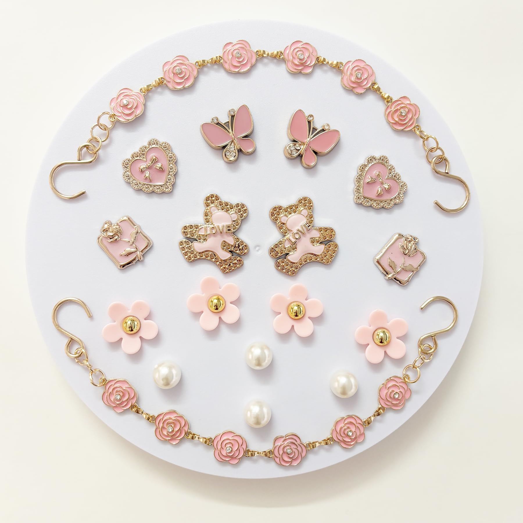 18Pcs Flower Shoe Chain Charms for Women, Bling Shoe Charms for Girls Clog Sandals, Girly Shoe Chains, DIY Shoe Decoration Accessories for Party Favor