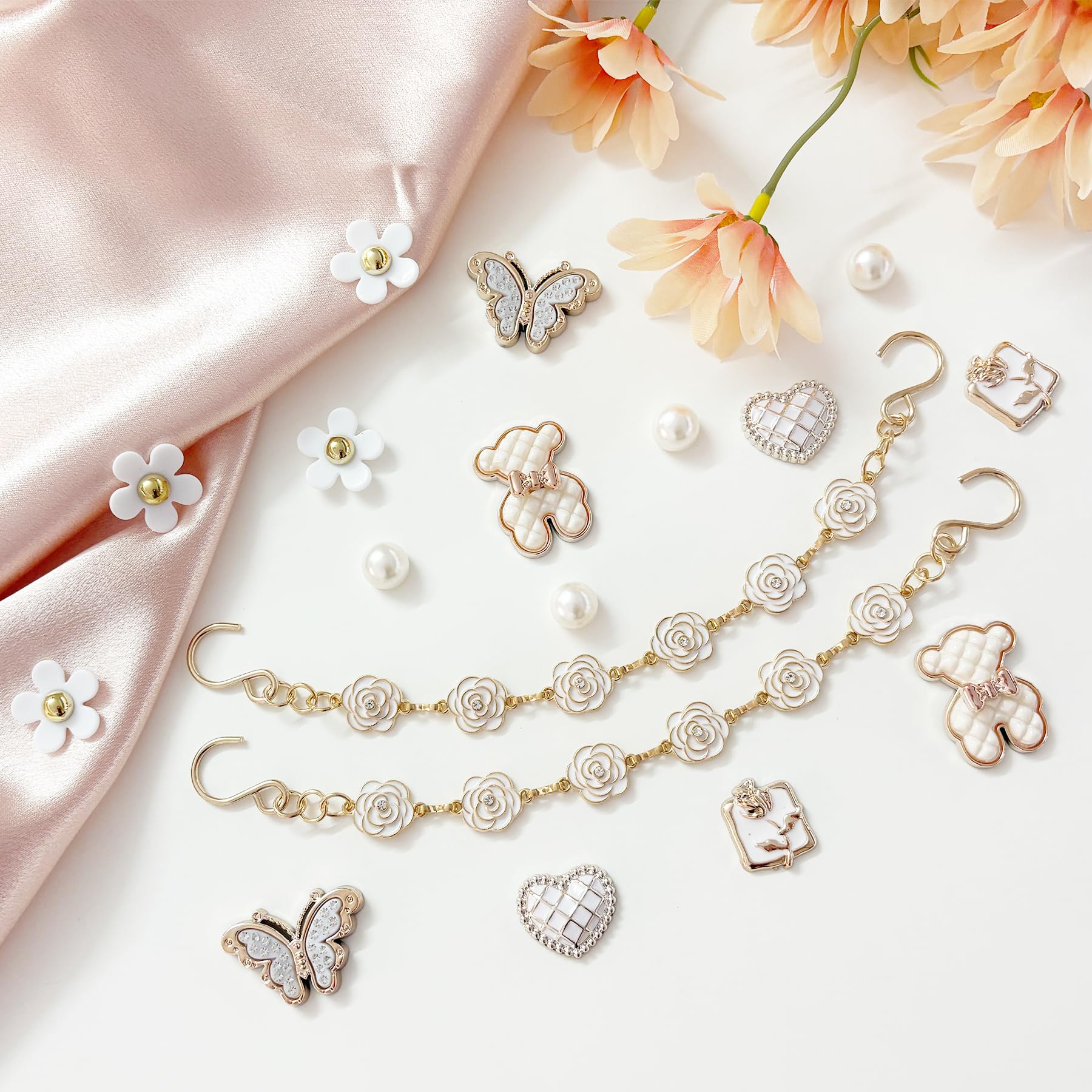 18Pcs Flower Shoe Chain Charms for Women, Bling Shoe Charms for Girls Clog Sandals, Girly Shoe Chains, DIY Shoe Decoration Accessories for Party Favor