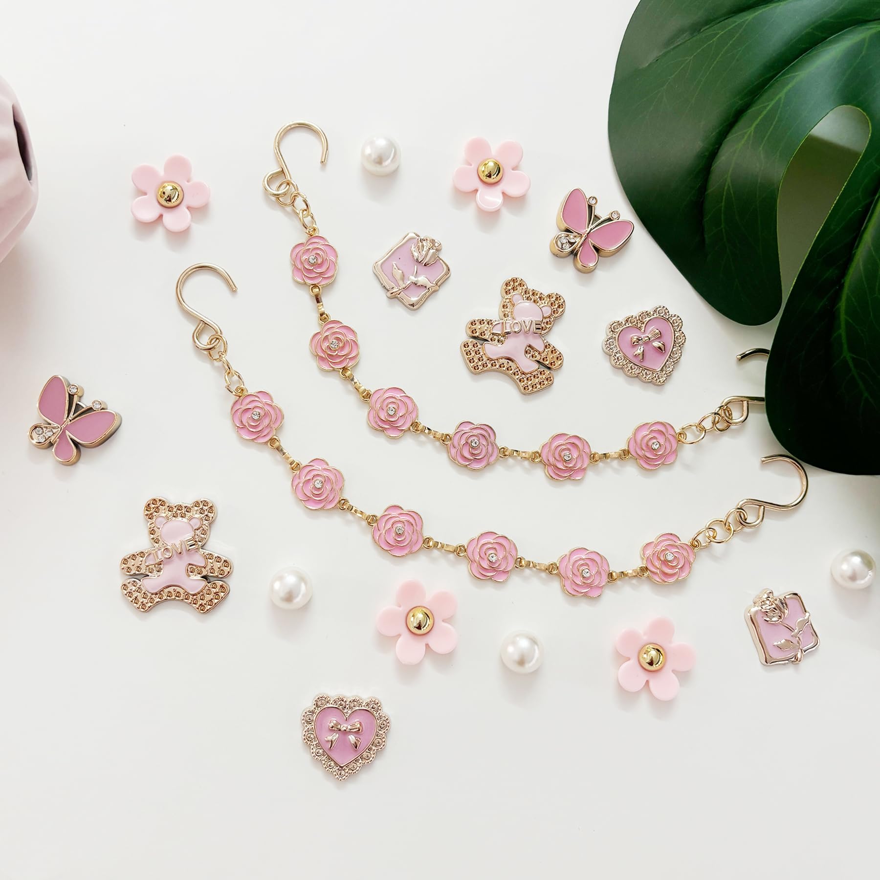 18Pcs Flower Shoe Chain Charms for Women, Bling Shoe Charms for Girls Clog Sandals, Girly Shoe Chains, DIY Shoe Decoration Accessories for Party Favor