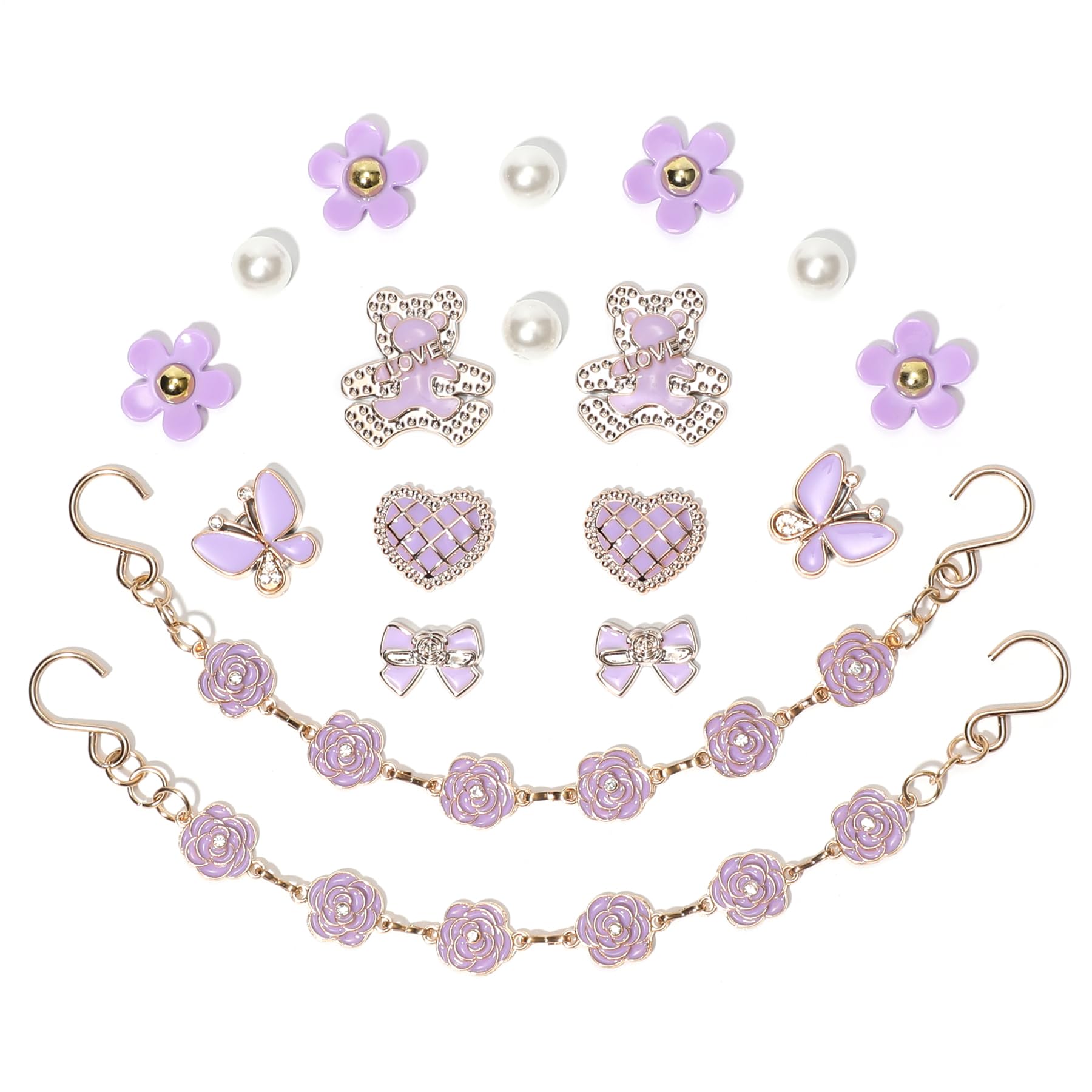 18Pcs Flower Shoe Chain Charms for Women, Bling Shoe Charms for Girls Clog Sandals, Girly Shoe Chains, DIY Shoe Decoration Accessories for Party Favor