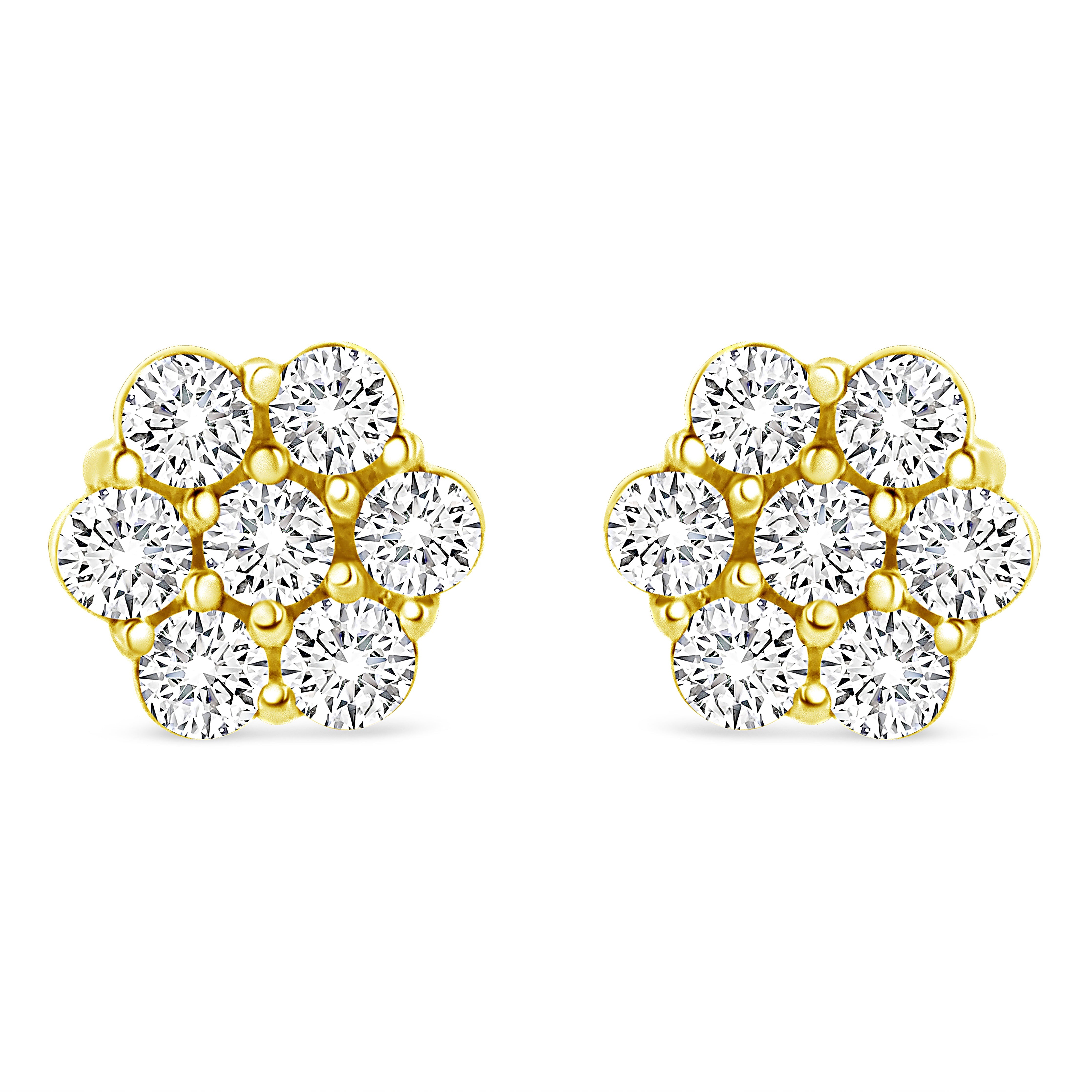 14K Yellow Gold 1/2 Cttw Round Brilliant Cut Diamond Floral Cluster Screwback Stud Earrings (I-J Color, Si2-I1 Clarity)