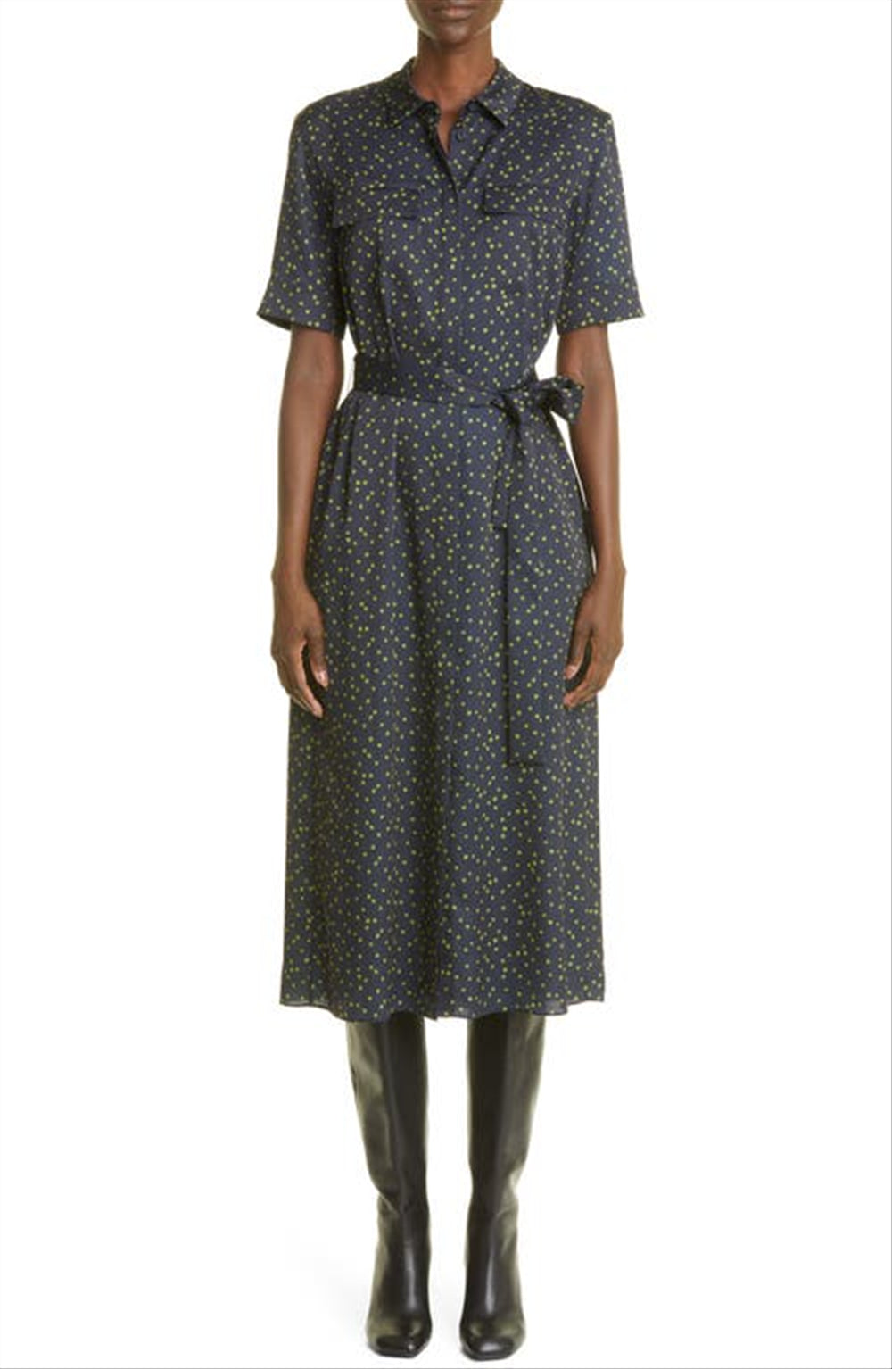 Lafayette 148 New York Large Polka Dot Shirtdress, Ink Multi by Steals