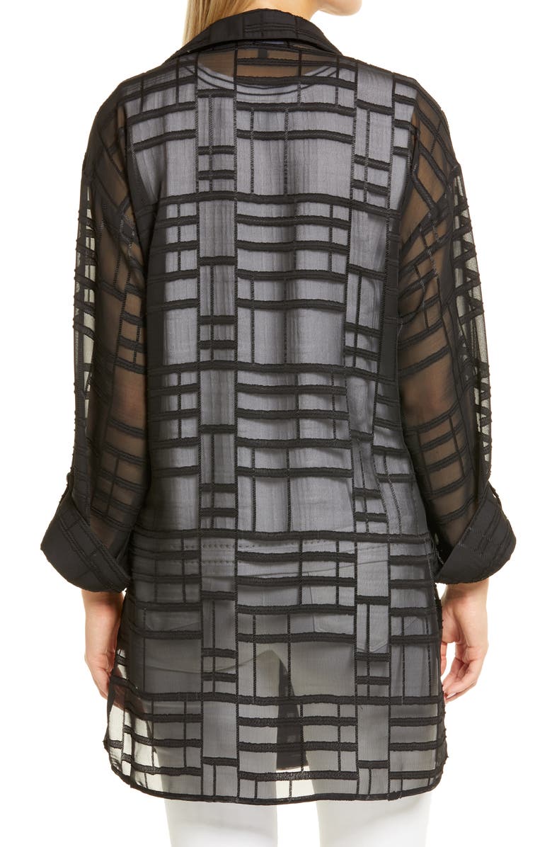 Ming Wang Black Sheer Tunic Blouse, Geo Texture, Size Large by Steals