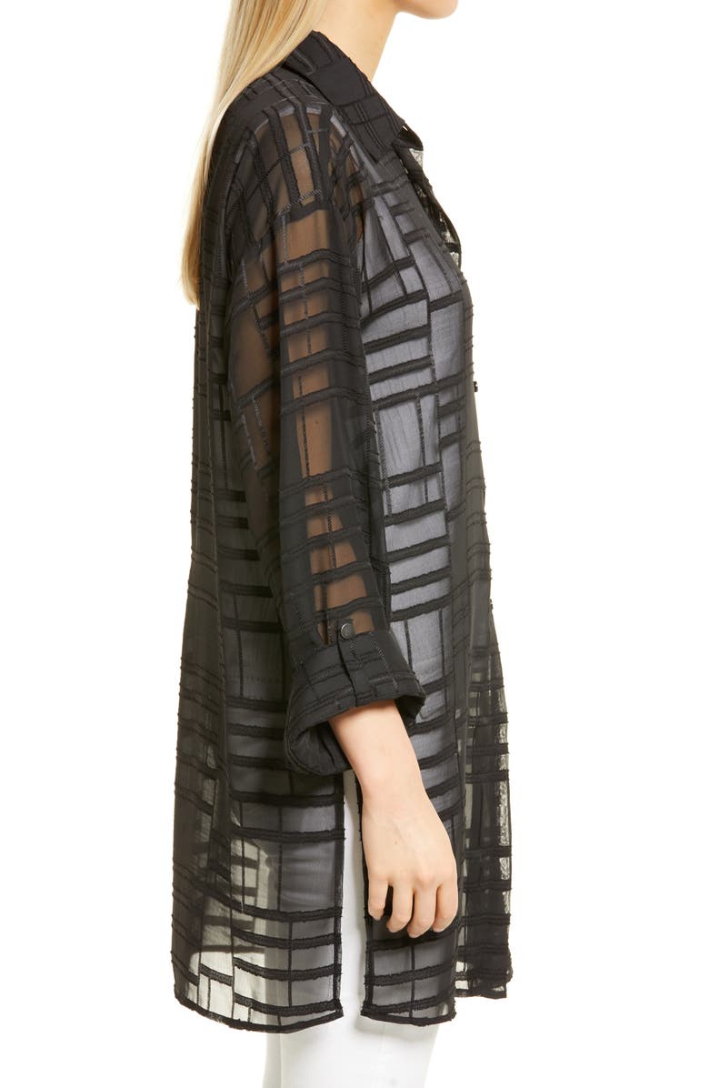 Ming Wang Black Sheer Tunic Blouse, Geo Texture, Size Large by Steals