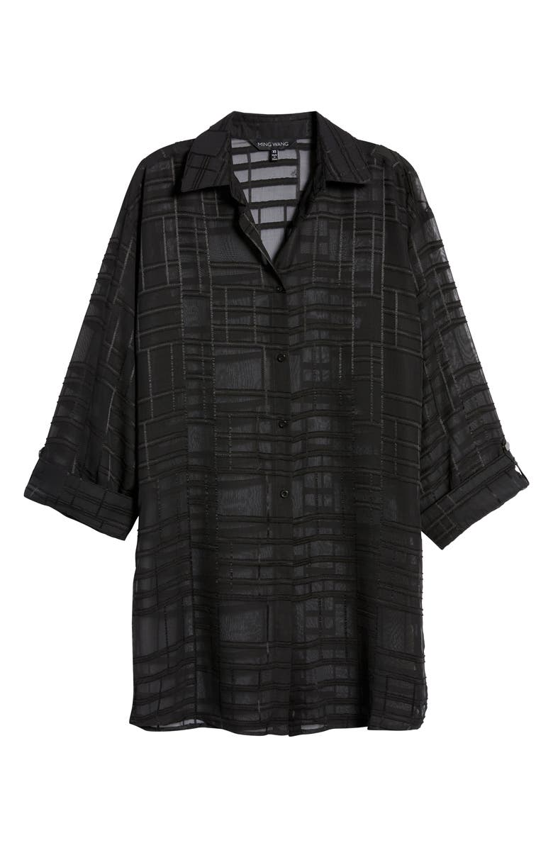 Ming Wang Black Sheer Tunic Blouse, Geo Texture, Size Large by Steals
