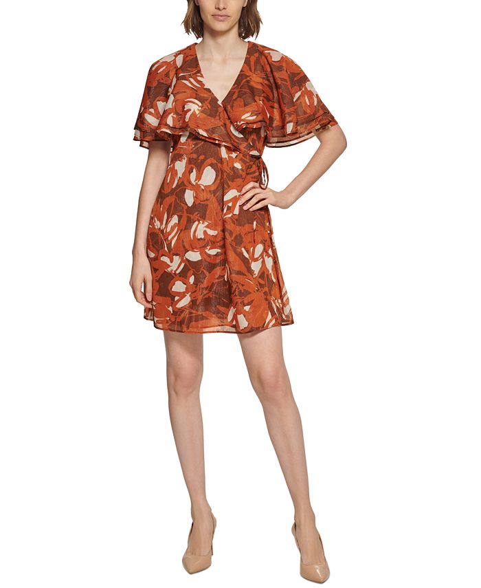 Calvin Klein Women's Chiffon Capelet Dress Brown Size 14 by Steals