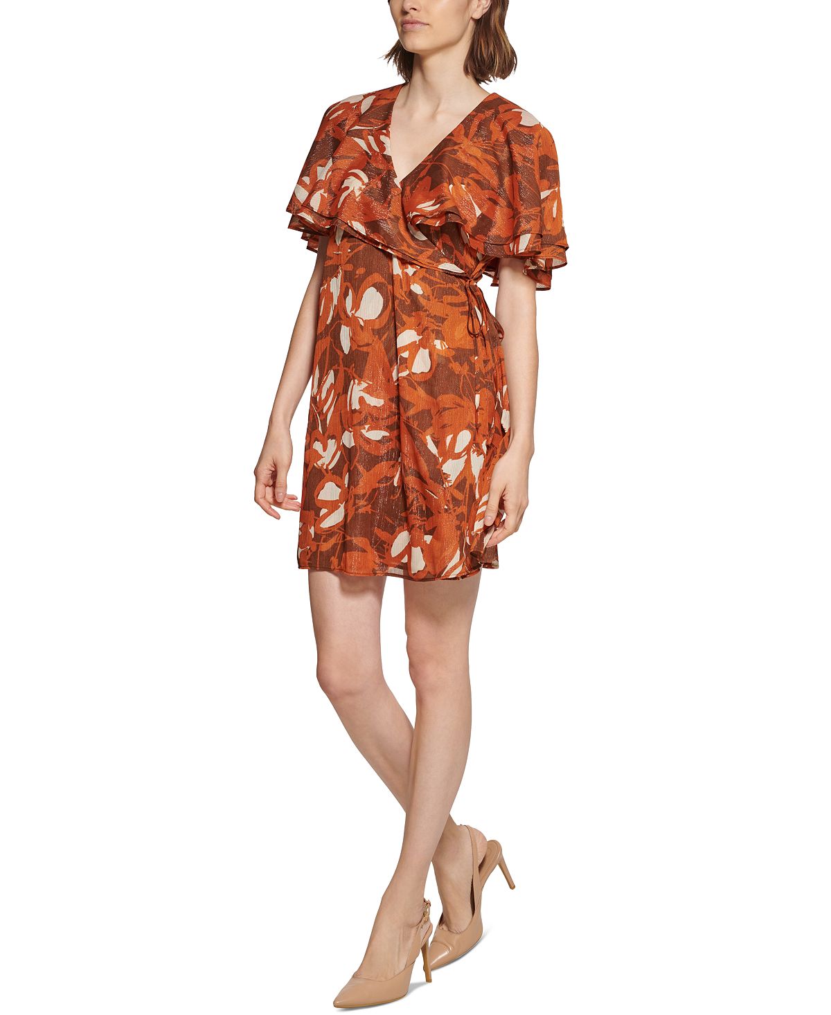 Calvin Klein Women's Chiffon Capelet Dress Brown Size 14 by Steals