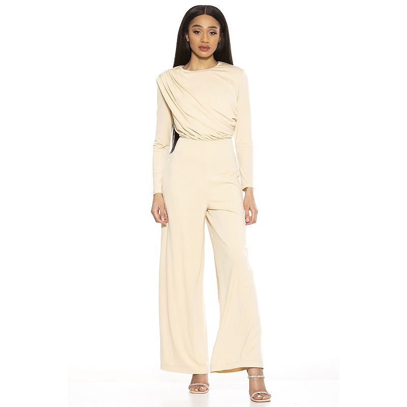 ALEXIA ADMOR Women's Draped Wide-Leg Jumpsuit Beige XL by Steals