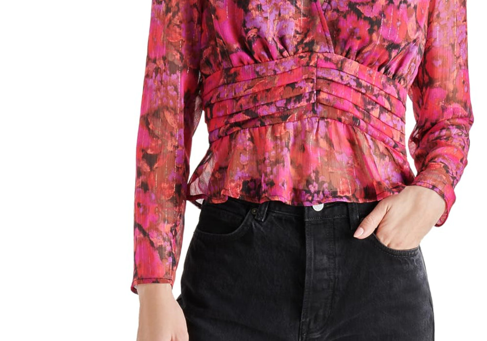 Steve Madden Women's Azura Floral-Print V-Neck Peplum Top - Dark Fuschia Size XS by Steals