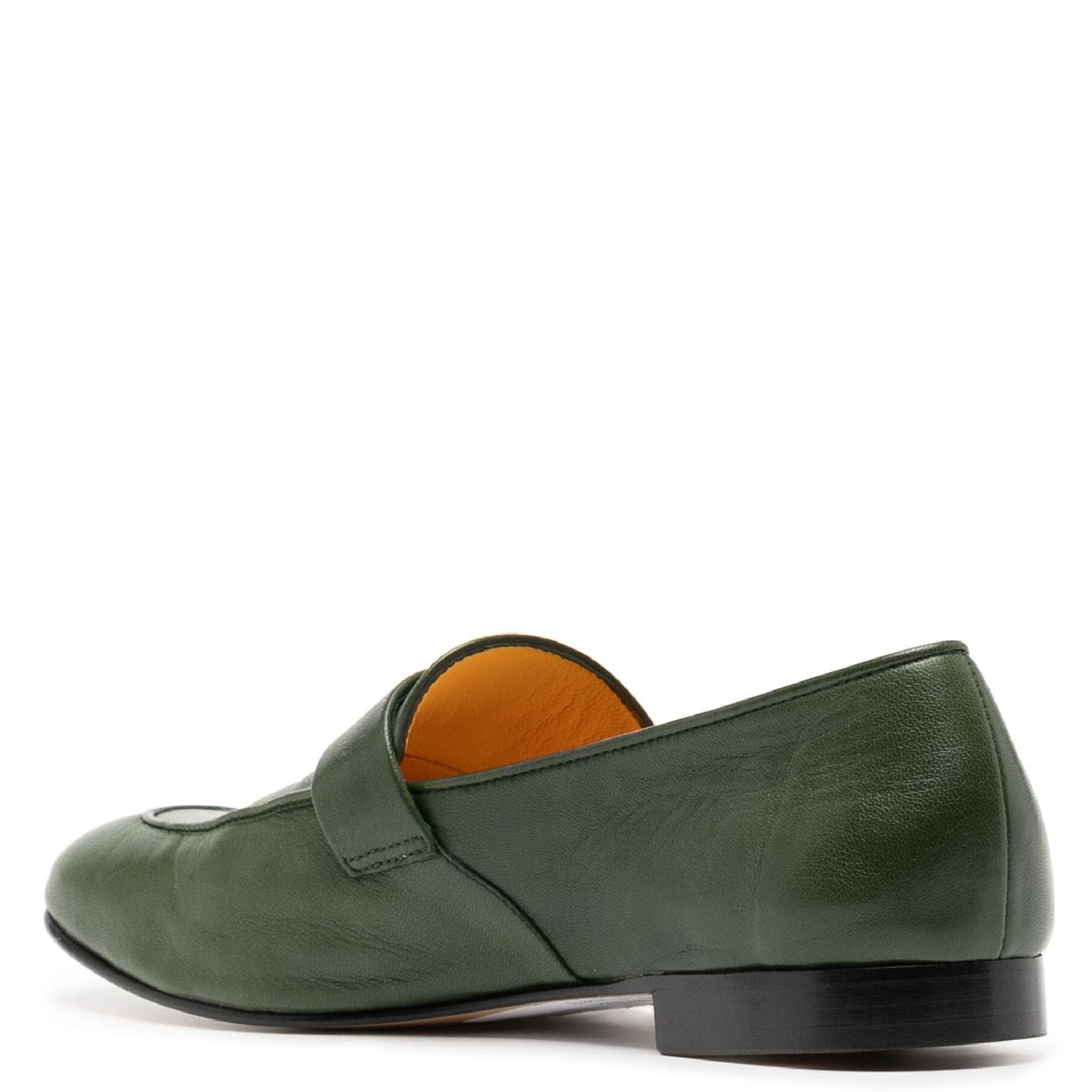 Green Leather Lock Flat Loafer