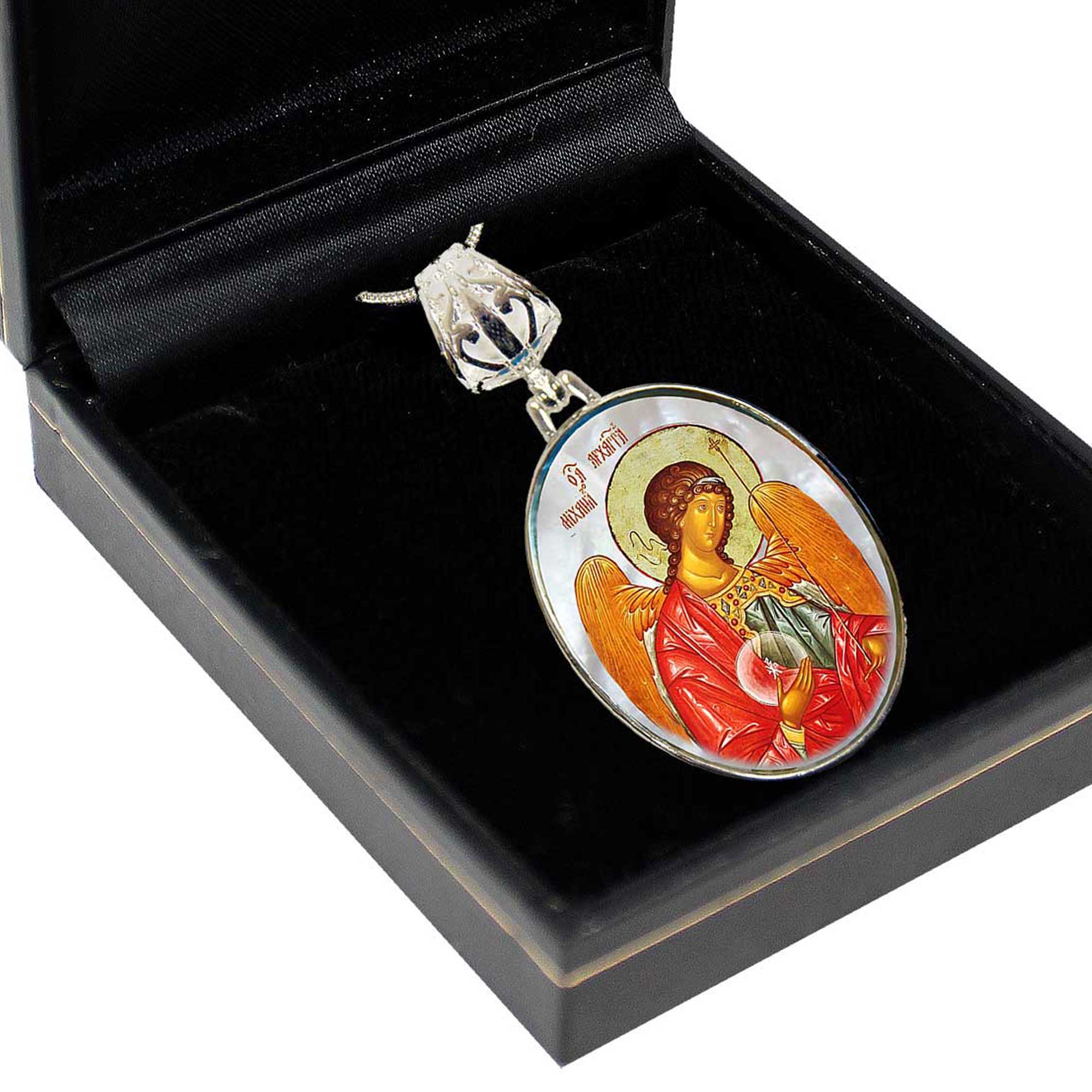 Saint Michael the Archangel Silver Plated Mother of Pearl Necklace - 43027
