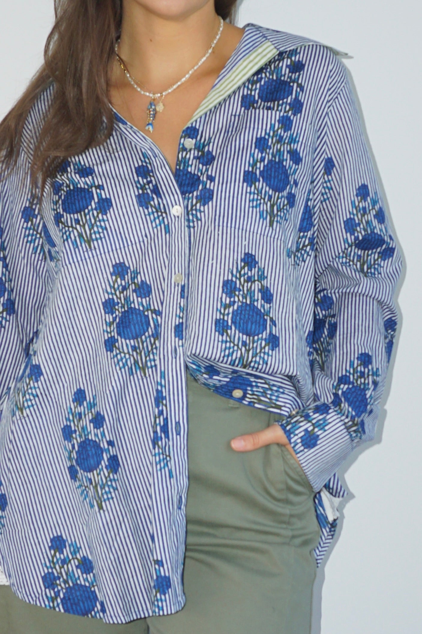 Dana Shirt in Navy Block Stripe