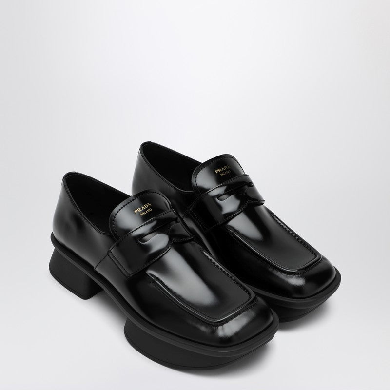 Prada Black Brushed Leather Moccasins Equal Women