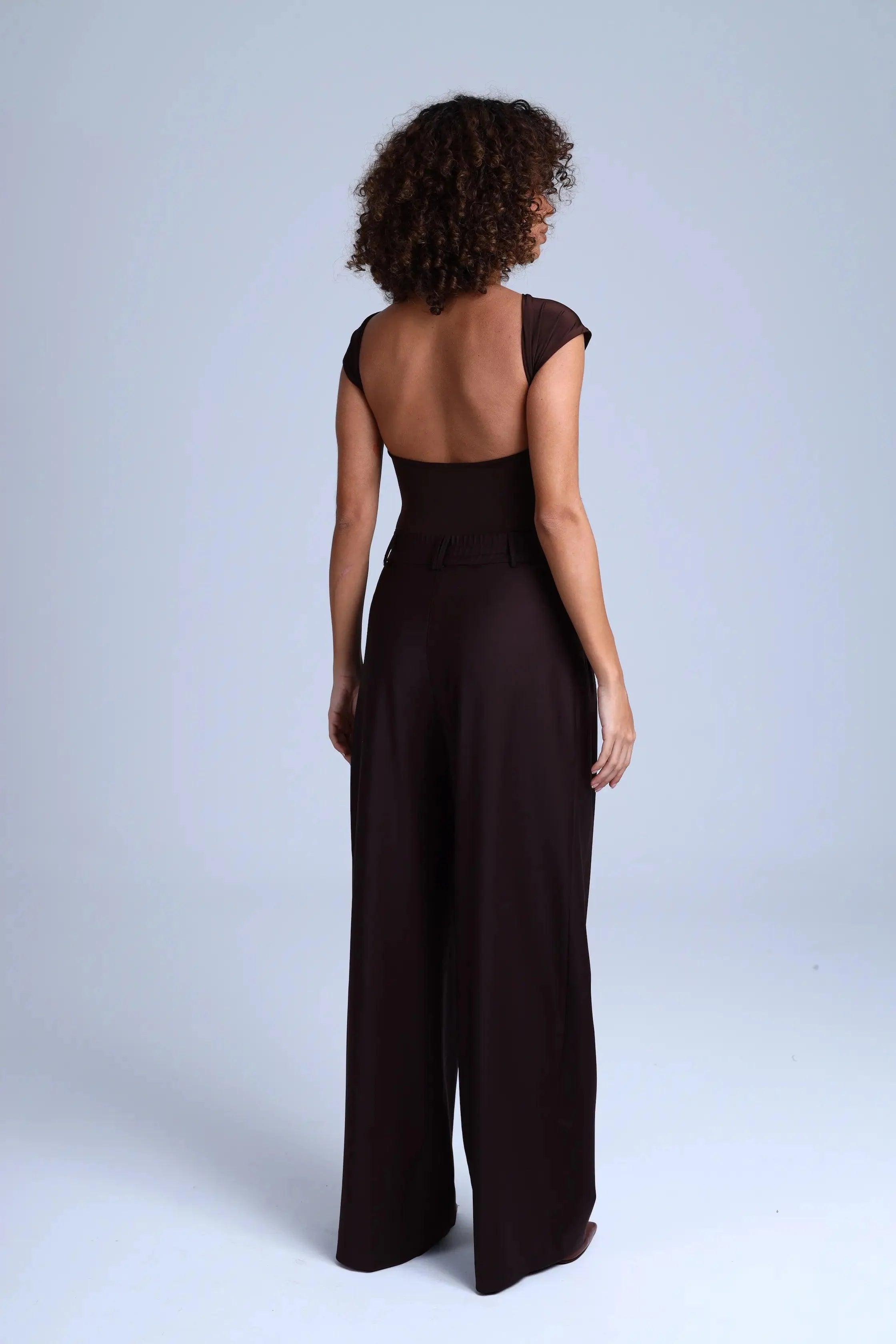 Broadway Monica Wid-Leg Virgin Wool Pants in Dark Coffee