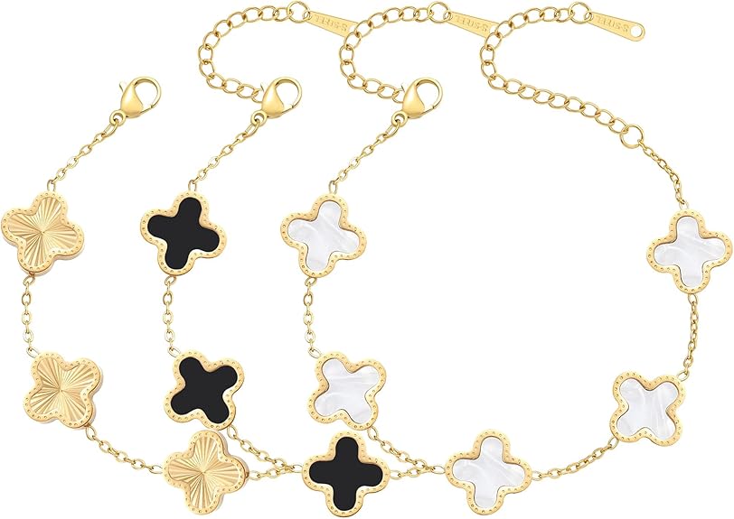 18K Gold Plated Clover Bracelets Lucky Leaf Set of 3