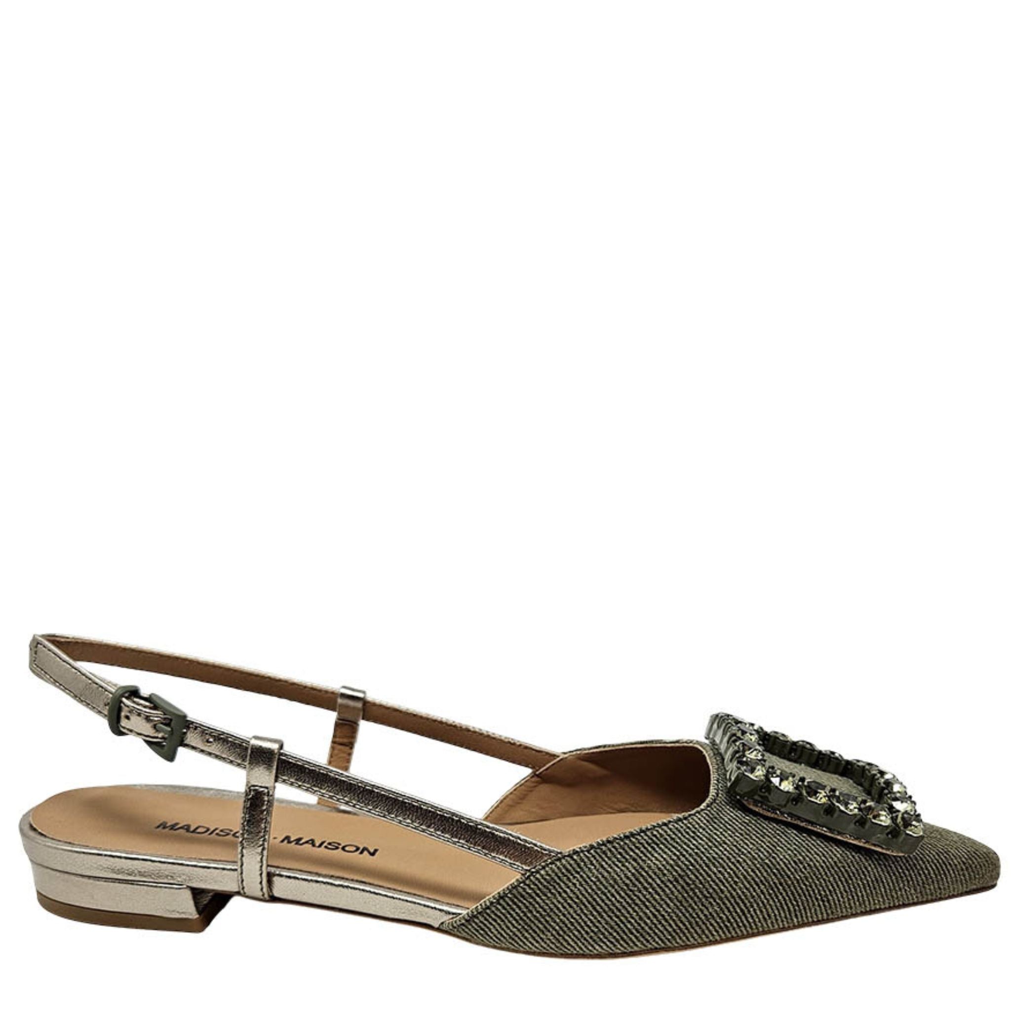 Khaki/Gold Sling Back Flat
