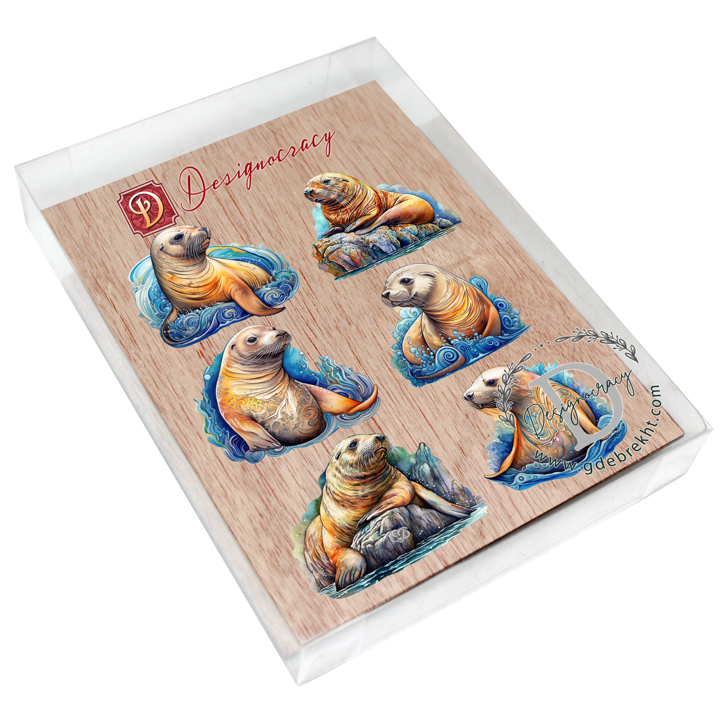 Coastal Sea Lions Decorative Wooden Clip-on Ornaments Set of 6 by G. Debrekht - Wildlife Decor - 8090127C-S6