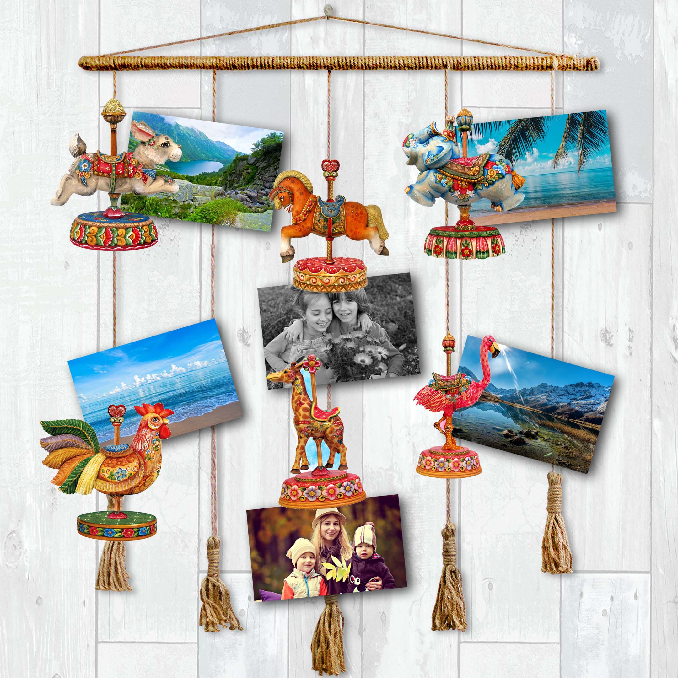 Carousel Decorative Wooden Clip-on Ornaments Set of 6 by G. Debrekht - Christmas Decor - 8090137C-S6