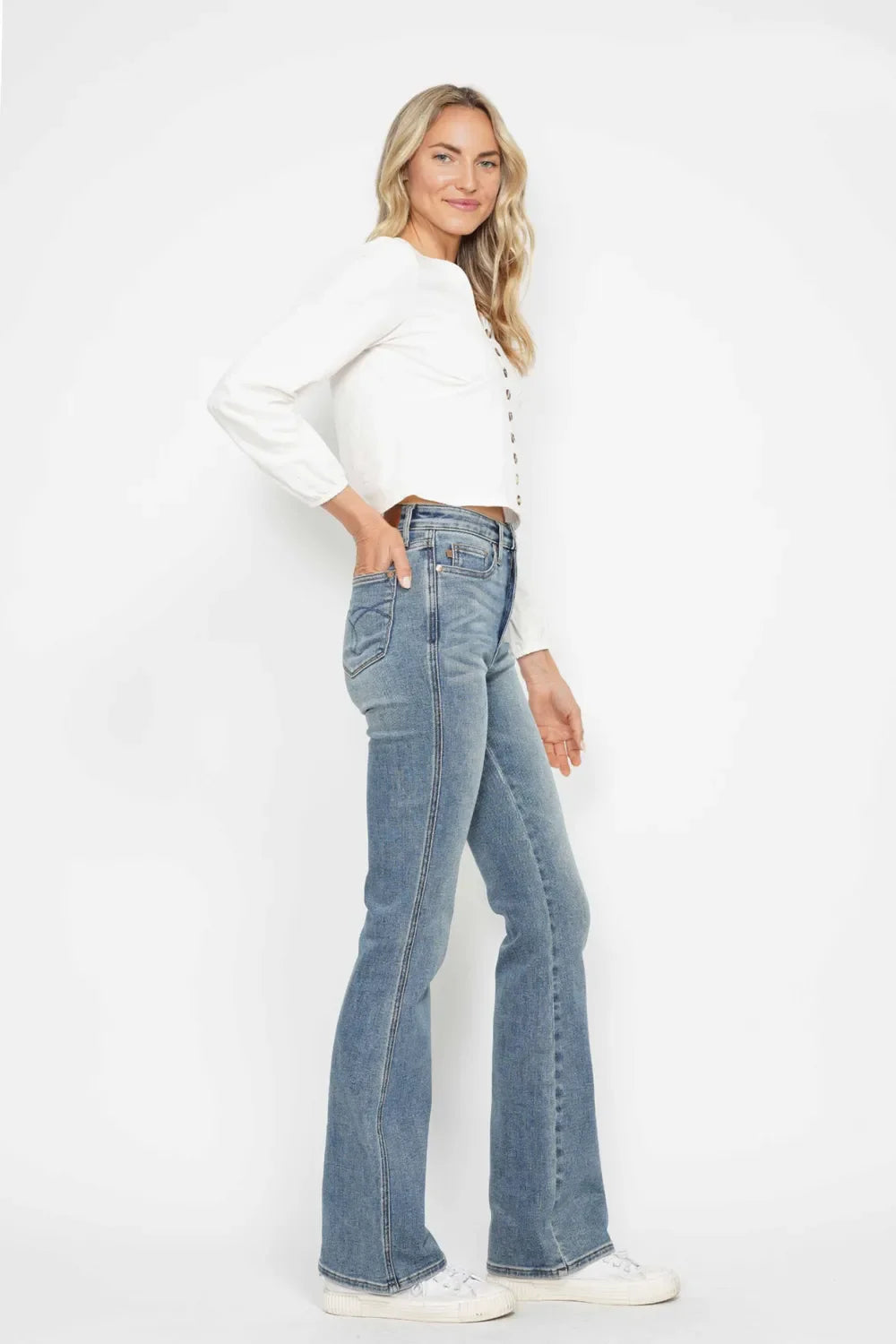 Judy Blue Full Size Tummy Control Back Embroidered Pocket Bootcut Women Jeans Plus Size
