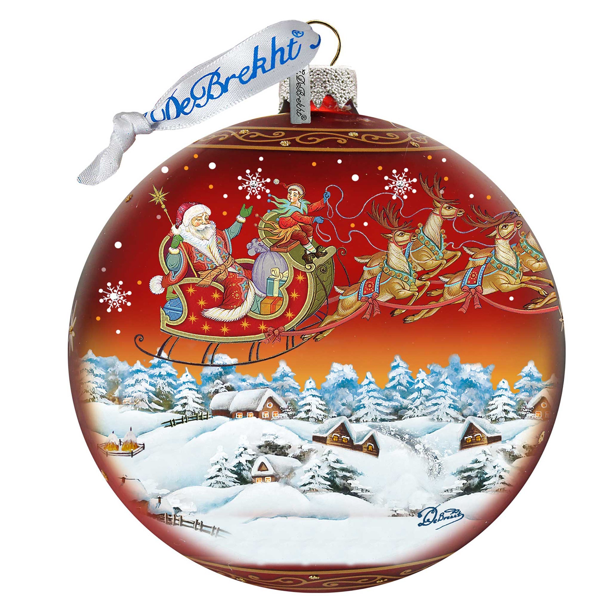 Up-Up and Away Red Glass Ornament Limited Edition by G. DeBrekht - Christmas Santa Snowman Decor - 73842R