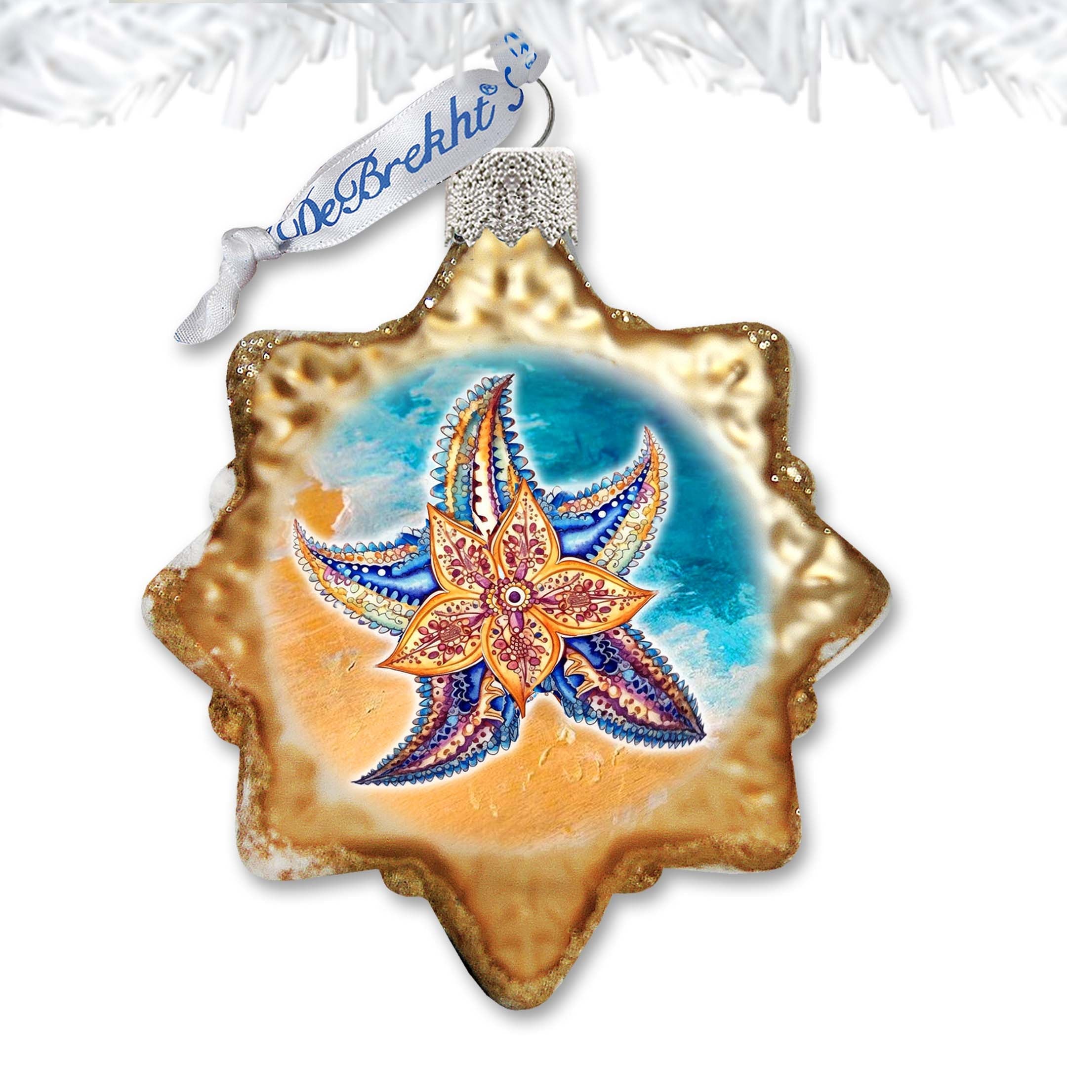 Coastal Christmas Ornaments - Mosaic Starfish Keepsake Glass Ornaments by G. Debrekht - Christmas Decor - 777410
