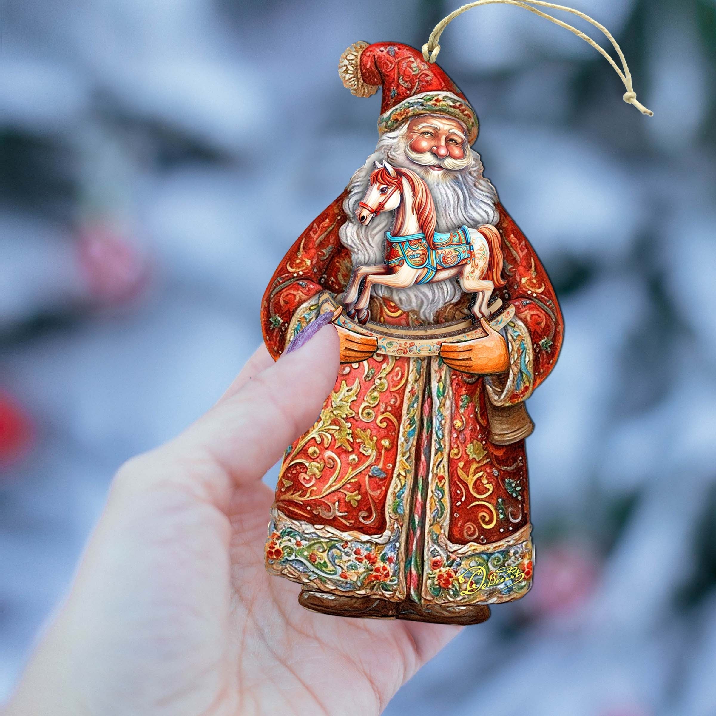 Santa's Nostalgic Rocking Horse Wooden Ornaments by G. Debrekht - Christmas Santa Snowman Decor - 8691414