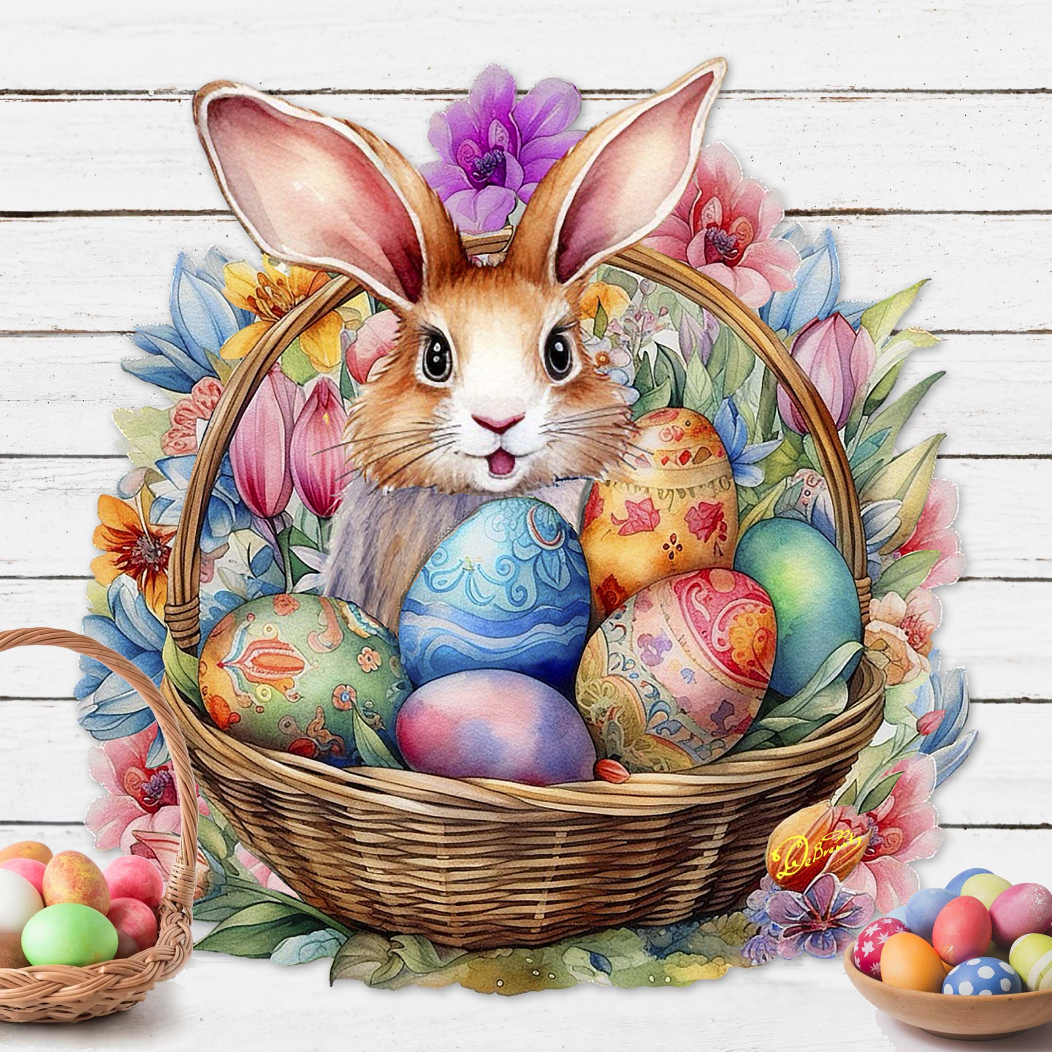 Bunny in a Basket Holiday Door Decor by G. Debrekht - Easter Spring Decor - 8652764H