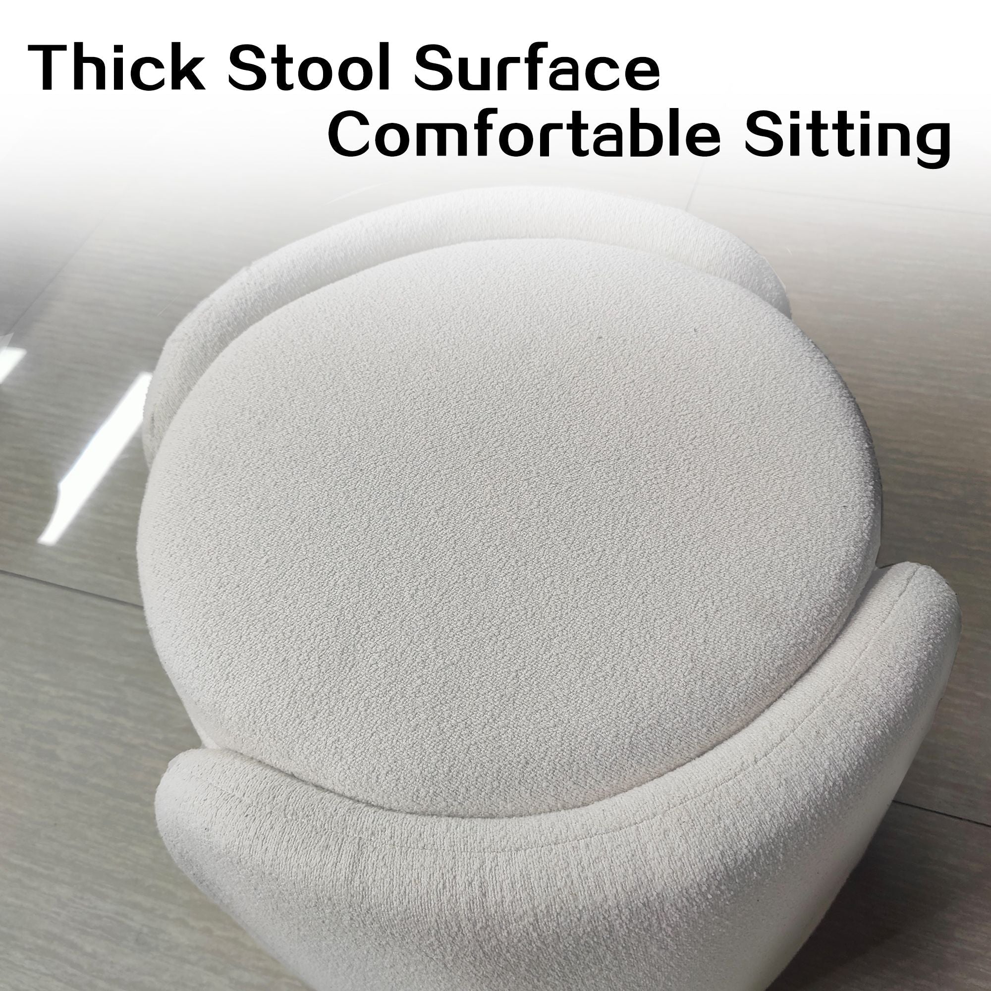 1pc 19.69"Faux Fur Pouf Ottoman Modern Boucle Upholstered With Storage, Multifunctional Upholstered Vanity Chairs For Makeup, Soft Padded Seat With Removable Lid