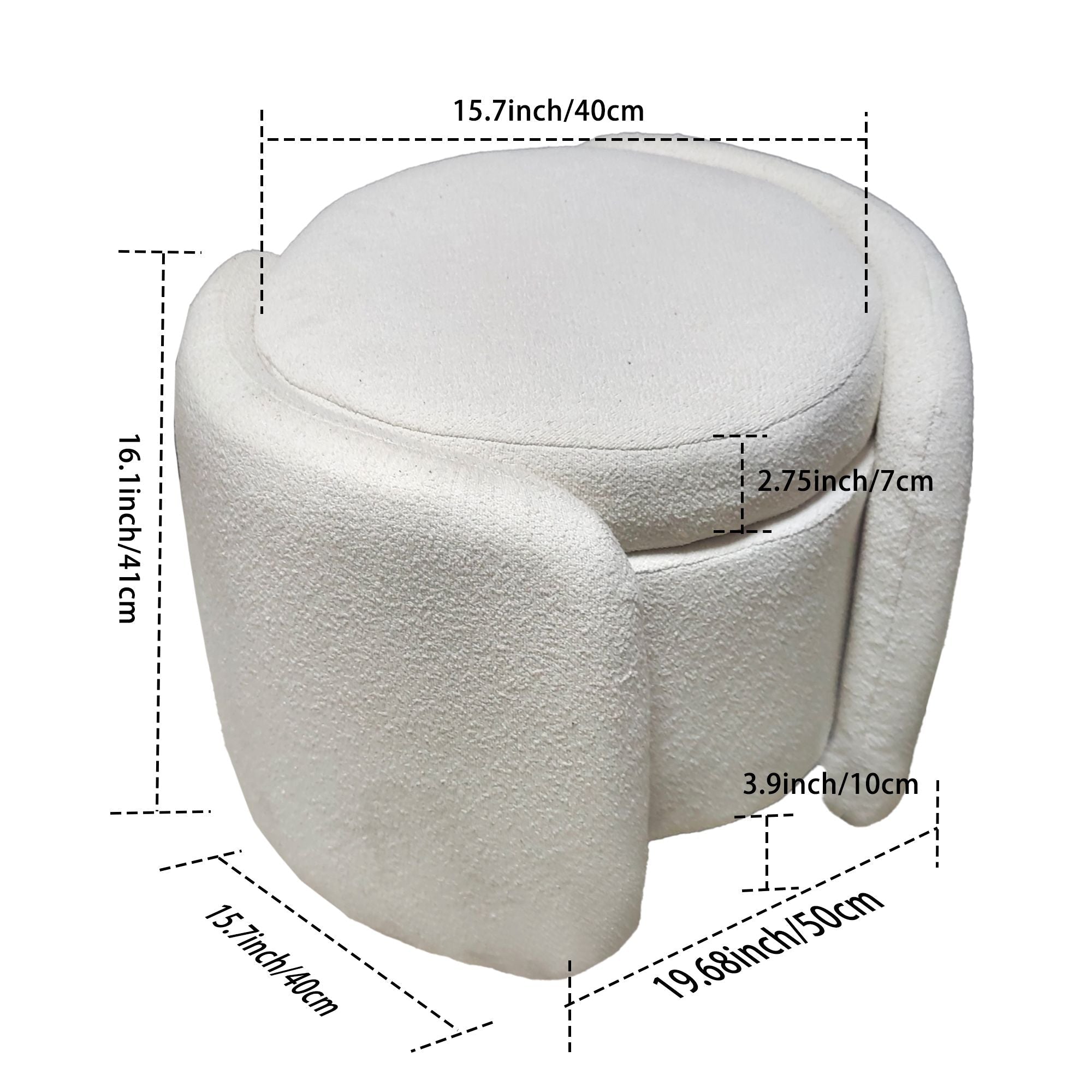 1pc 19.69"Faux Fur Pouf Ottoman Modern Boucle Upholstered With Storage, Multifunctional Upholstered Vanity Chairs For Makeup, Soft Padded Seat With Removable Lid