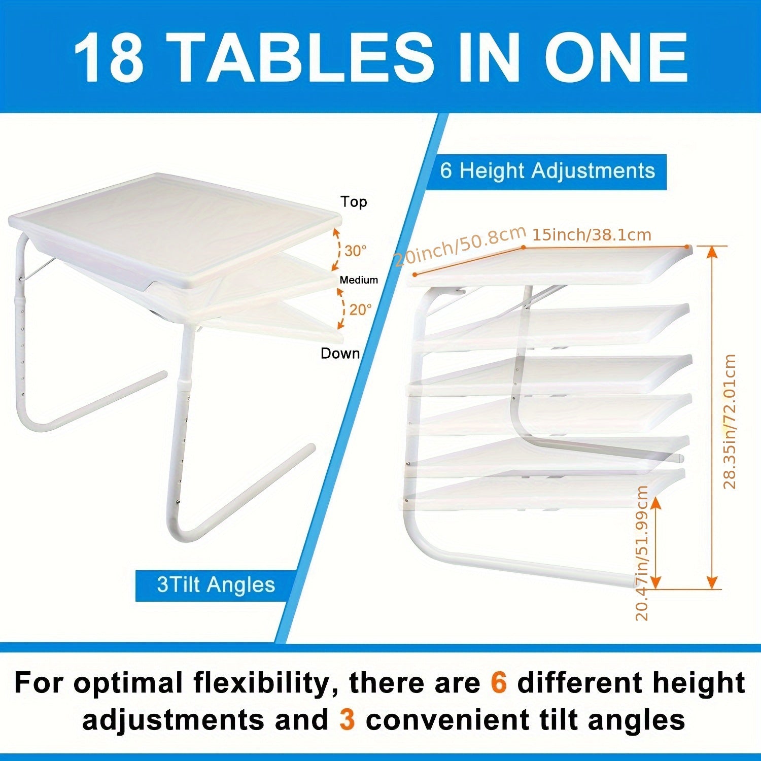 1pc Foldable Tray Table - Ultra-Portable, Smoothly Adjustable to 6 Heights, 3 Angle Settings - Perfect for Sofa TV Tray, Laptop Table, Eating, Dinner, or Coffee