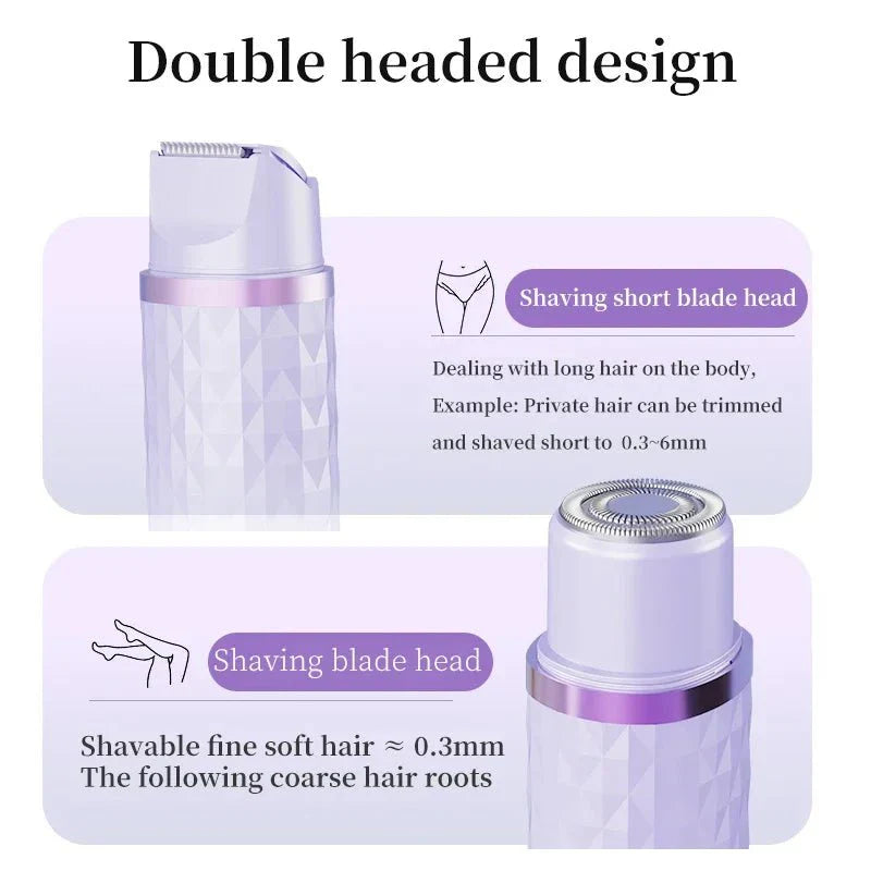 2-in-1 women's electric shaver - suitable for dry and wet hair removal on bikinis, eyebrows, face, legs, and armpits.
