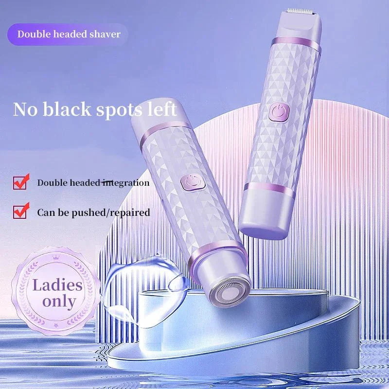 2-in-1 women's electric shaver - suitable for dry and wet hair removal on bikinis, eyebrows, face, legs, and armpits.