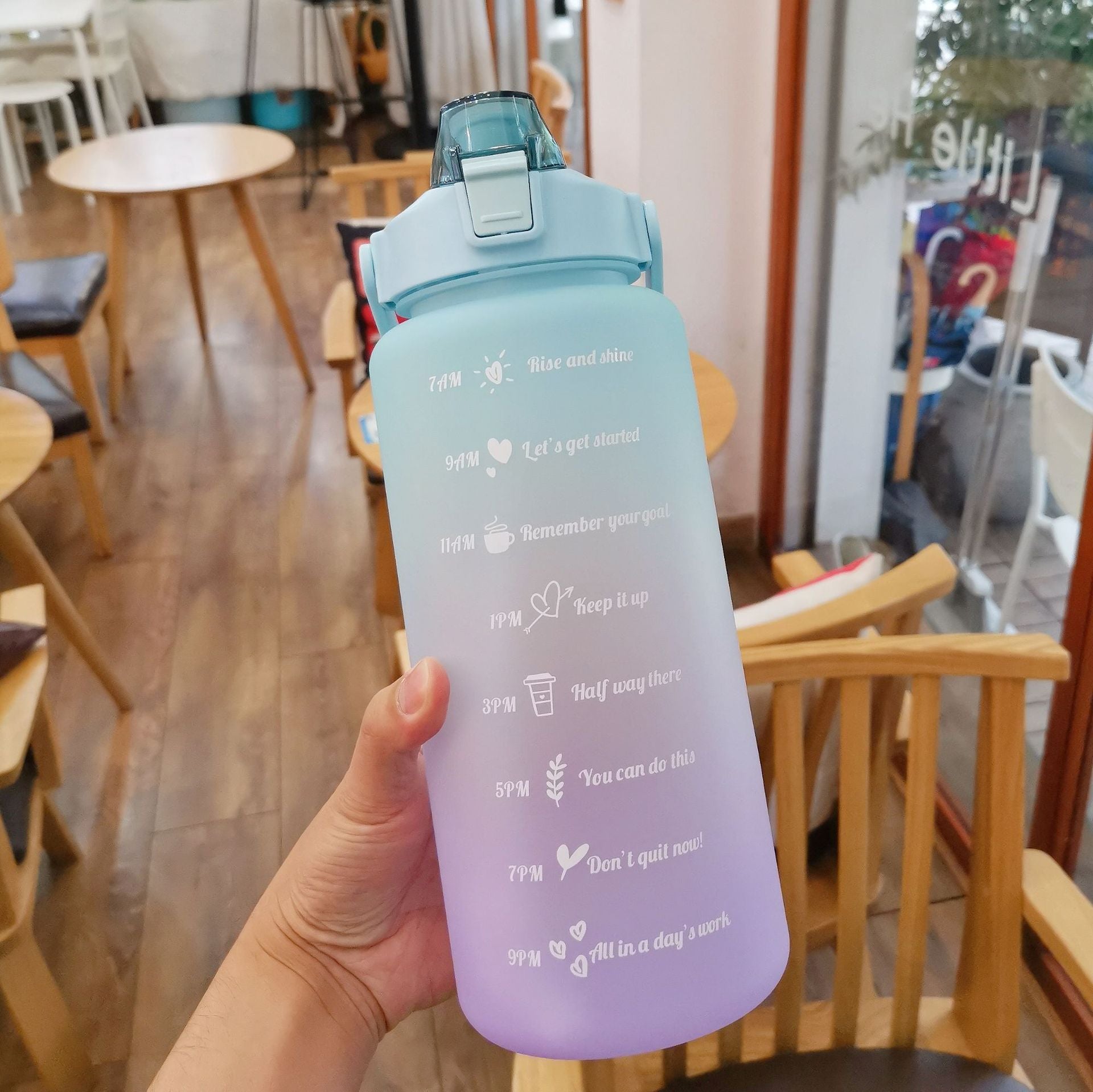 2 Liter Water Bottle With Straw Motivational Water Jug Plastic Frosted Bottles With Time Marker Outdoor Sports Water Bottles Cup
