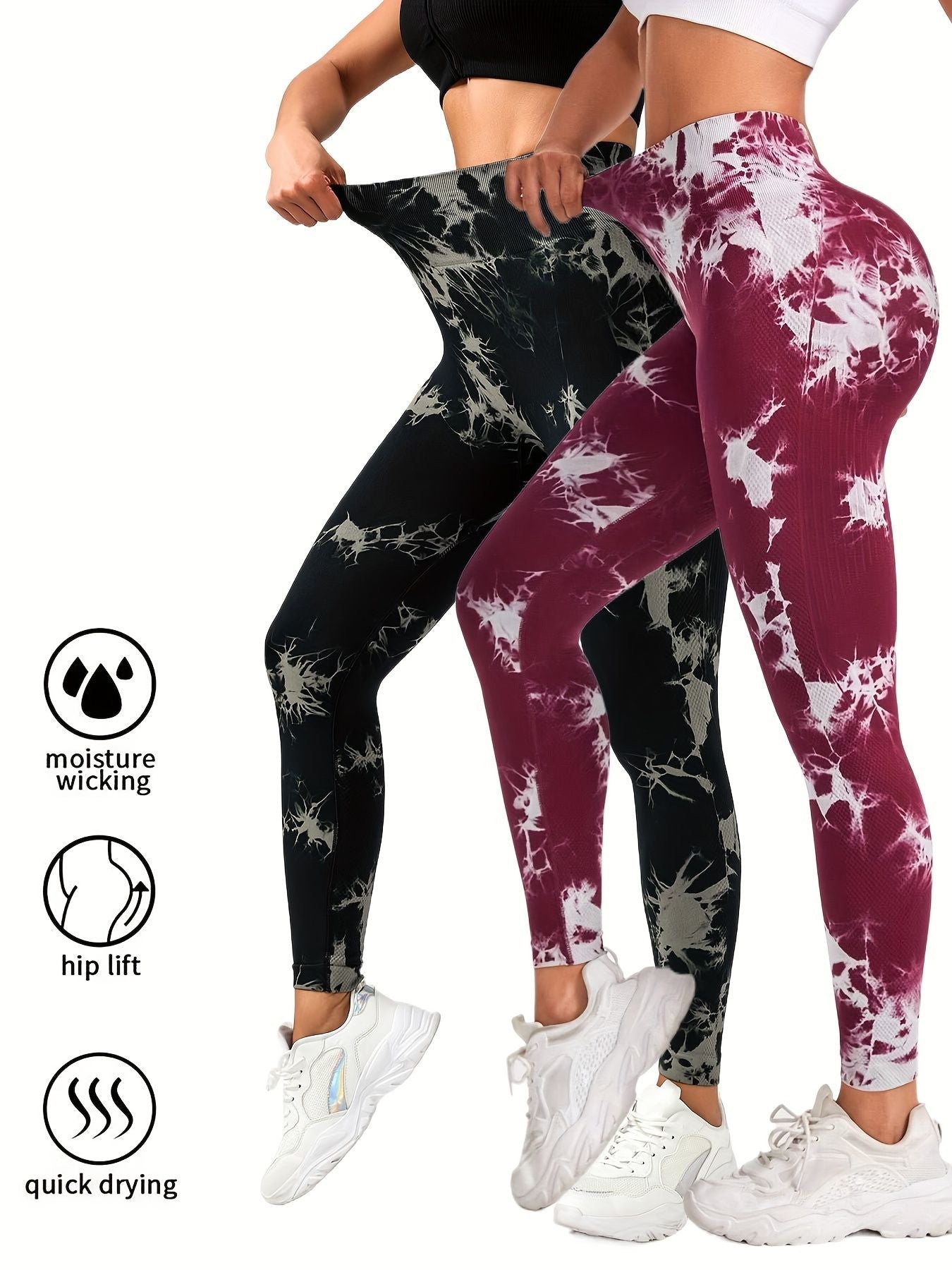 2 Pack Tie Dye Workout Seamless Leggings For Women High Waist Gym Leggings Yoga Pants, Seamless Leggings For Women High Waist Yoga Pants, Scrunch Butt Lifting Elastic Tights