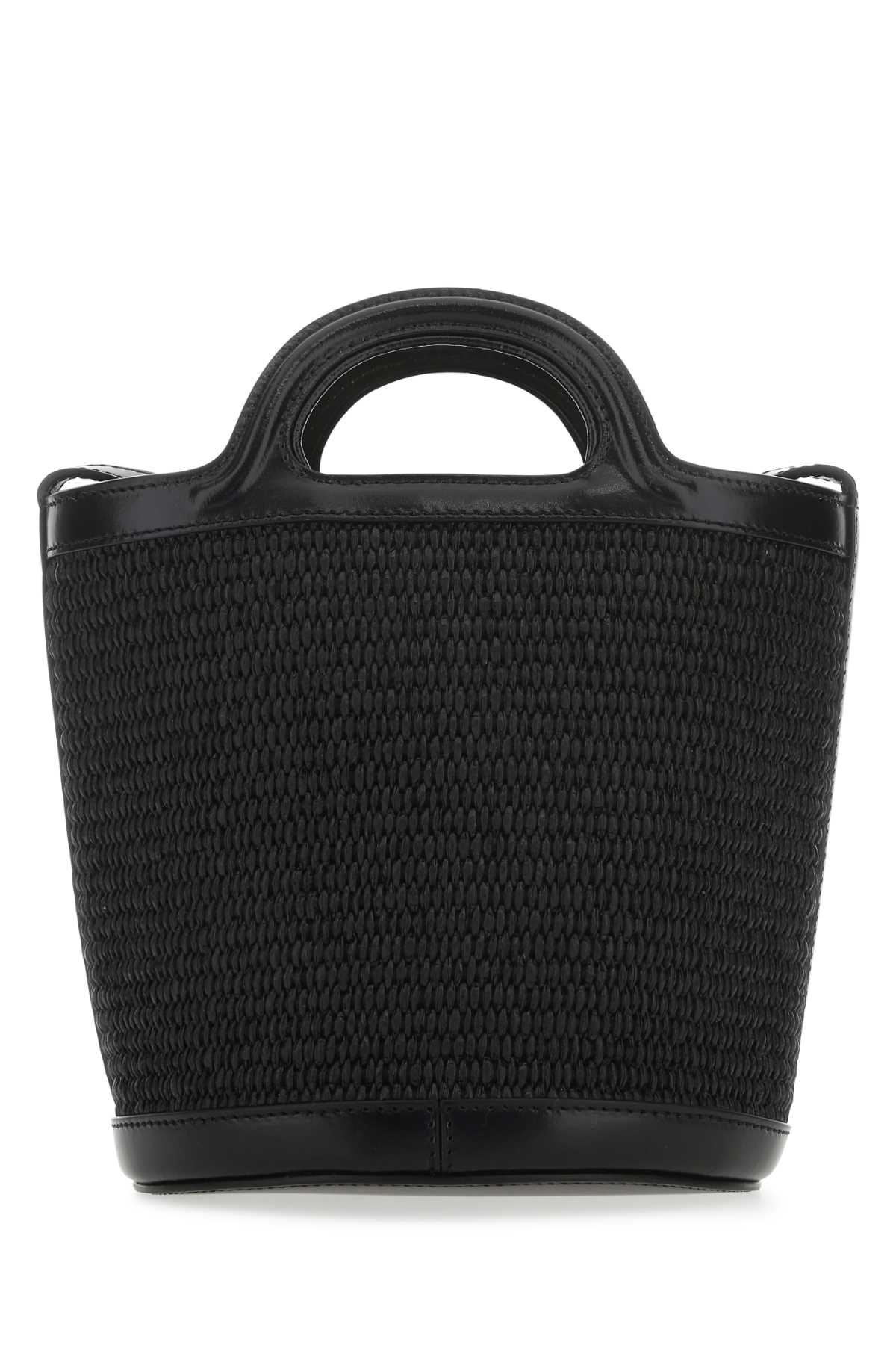 Marni Women Black Leather And Raffia Tropicalia Bucket Bag