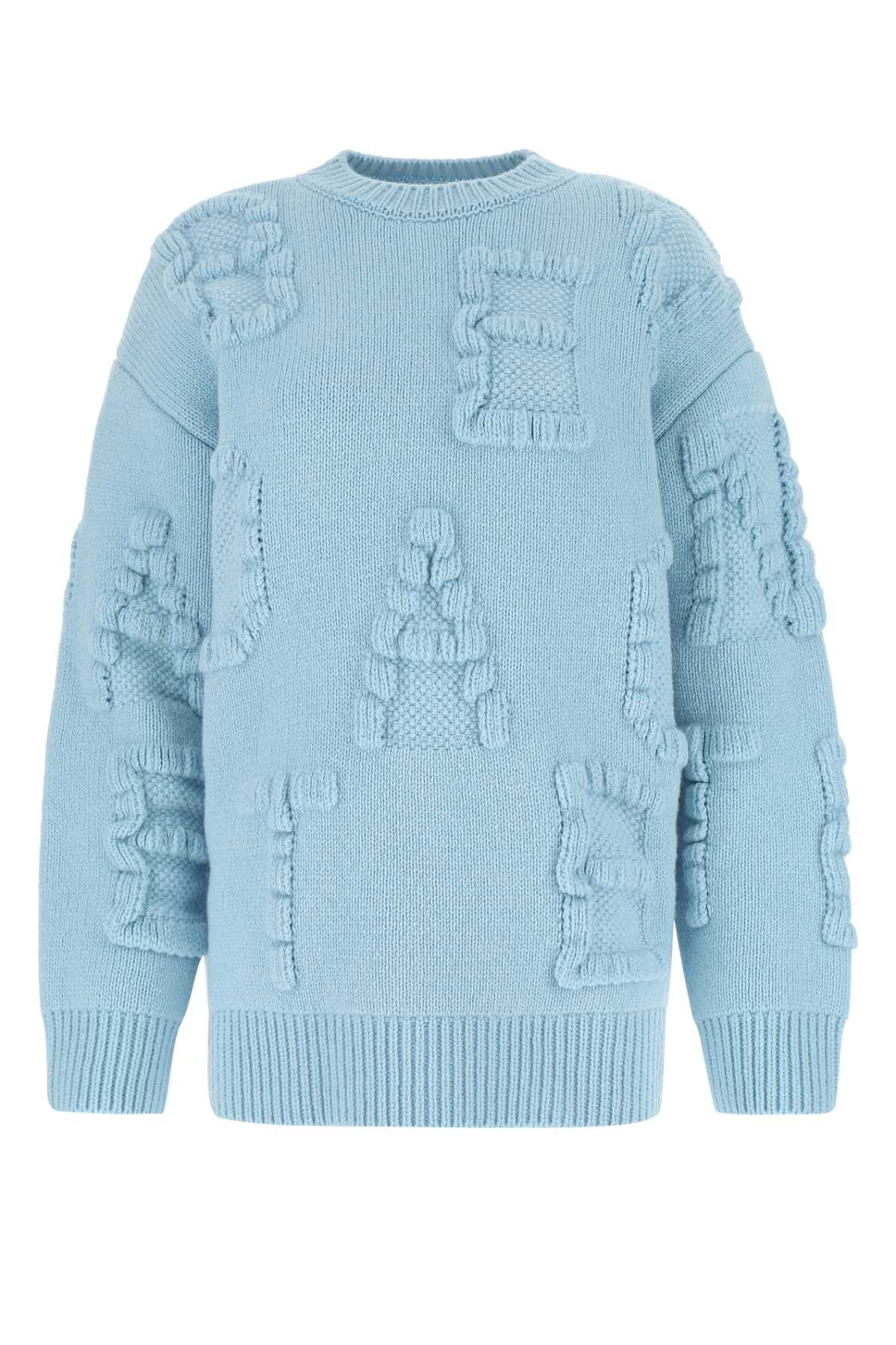 Bottega Veneta Women Light Blue Stretch Wool Blend Shetland Alphabet Oversize Sweater
