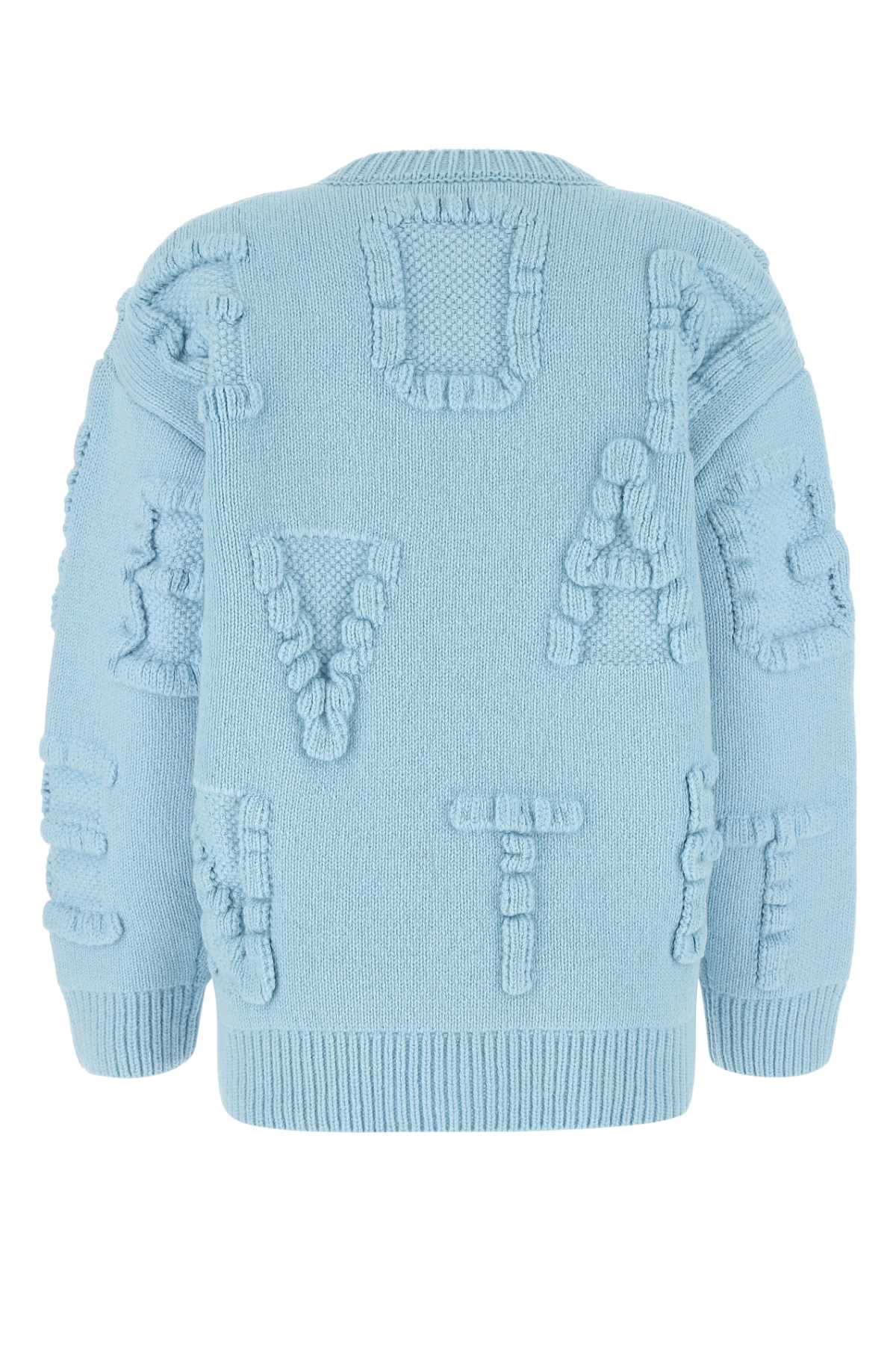 Bottega Veneta Women Light Blue Stretch Wool Blend Shetland Alphabet Oversize Sweater