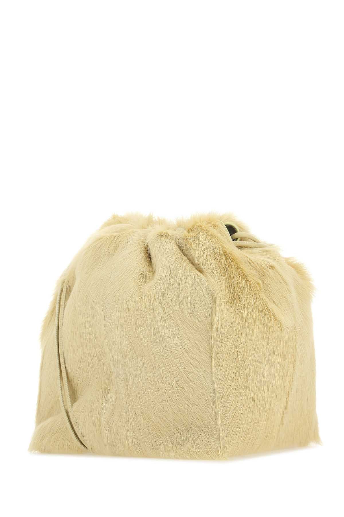 Jil Sander Women Cream Fur Dumpling Bucket Bag