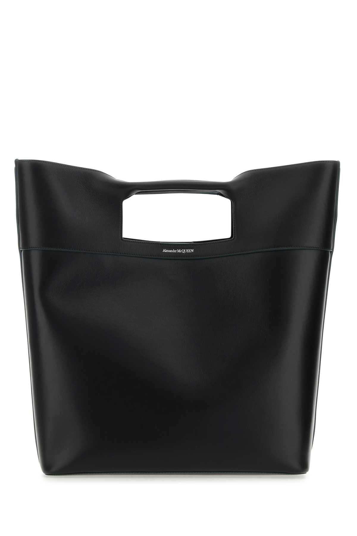Alexander Mcqueen Men Black Leather The Square Bow Shopping Bag