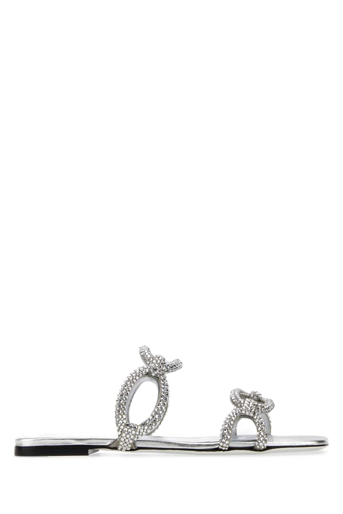 Valentino Garavani Women Silver Rhinestones Valentino Garavani Chain 1967 Slippers