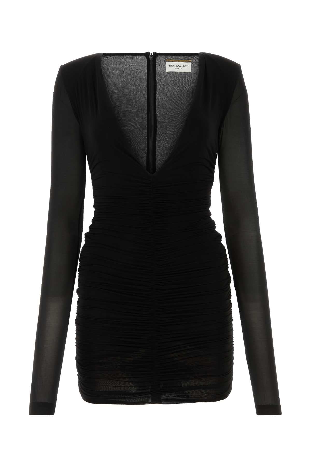 Saint Laurent Women Black Stretch Cupro Mini Dress