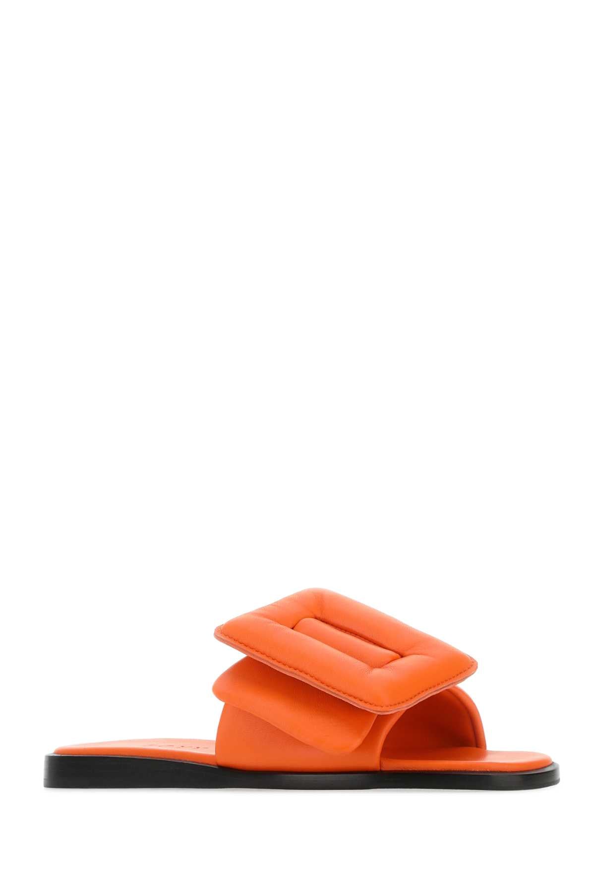 Boyy Women Orange Leather Puffy Slippers