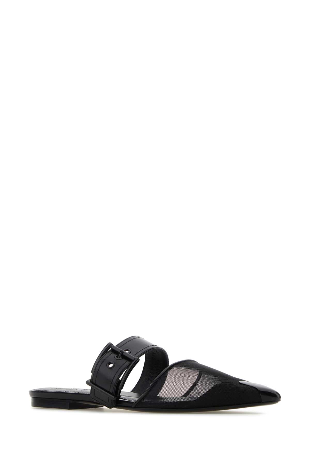 Alexander Mcqueen Women Black Mesh And Leather Punk Slippers