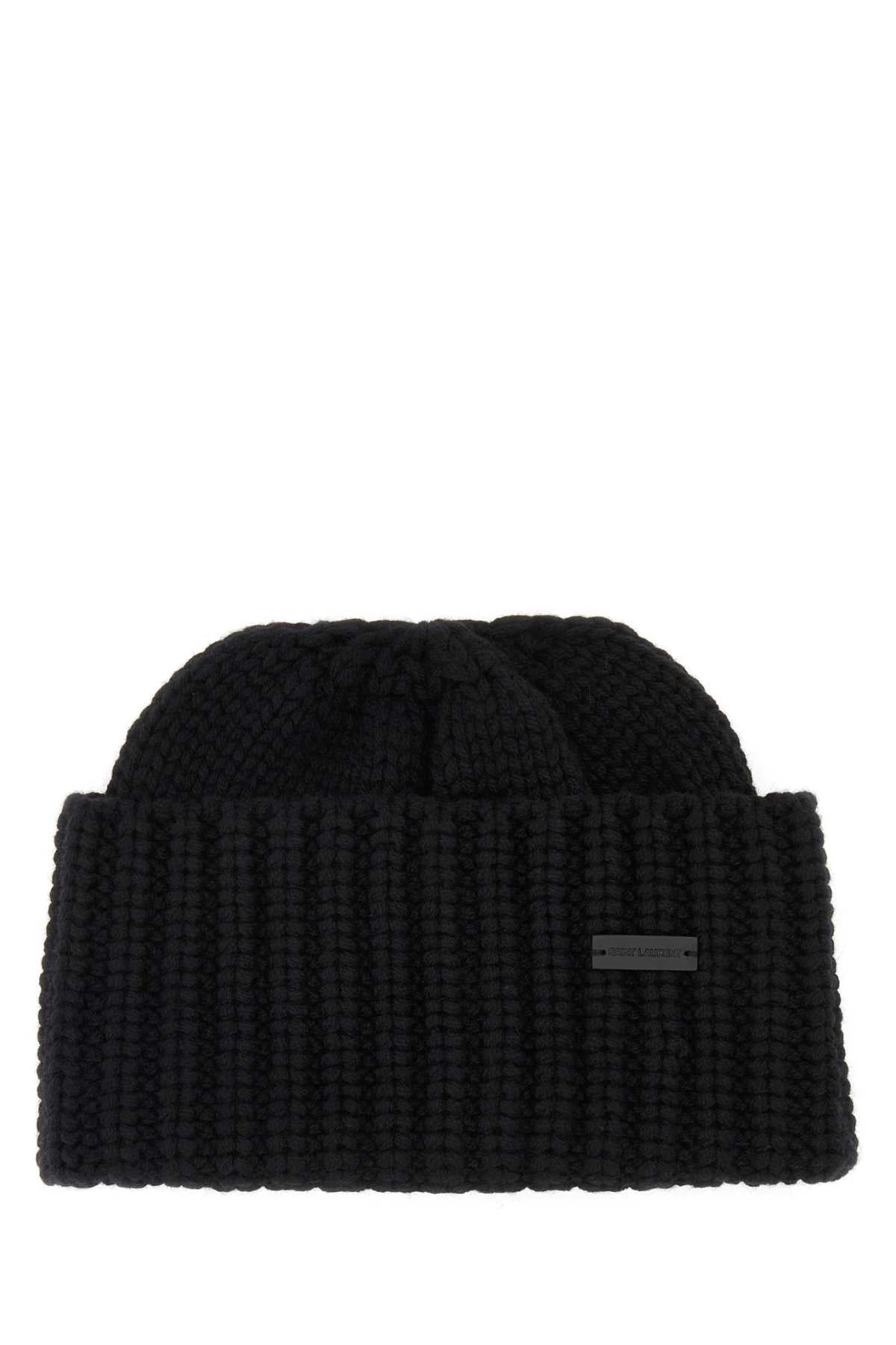 Saint Laurent Women Black Cashmere Beanie Hat