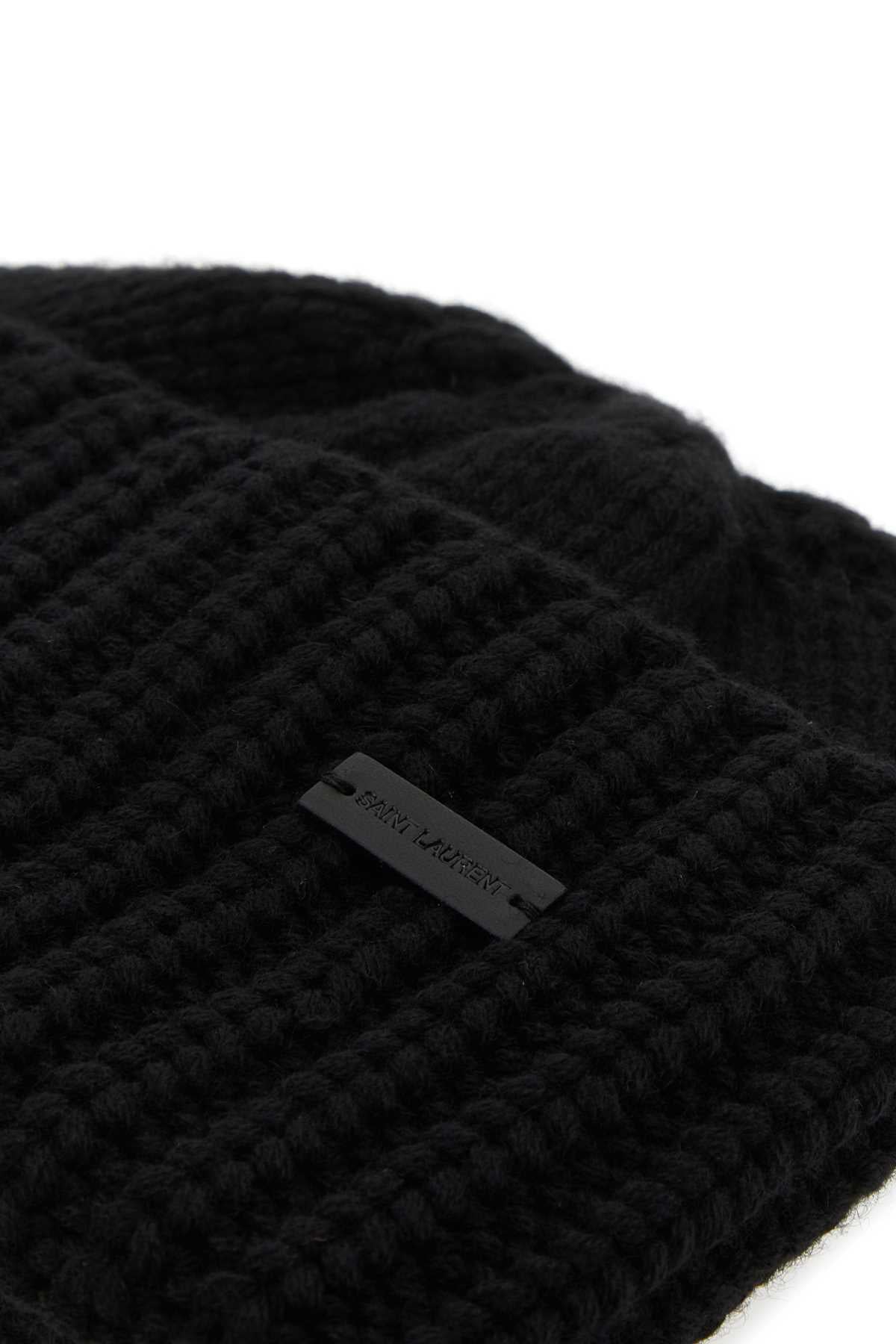 Saint Laurent Women Black Cashmere Beanie Hat