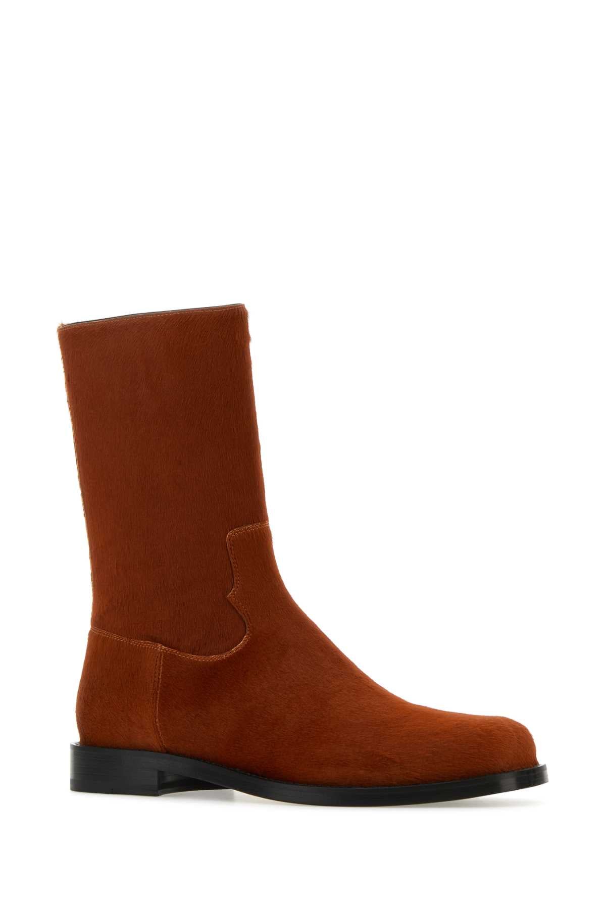 Dries Van Noten Men Brick Calfhair Ankle Boots