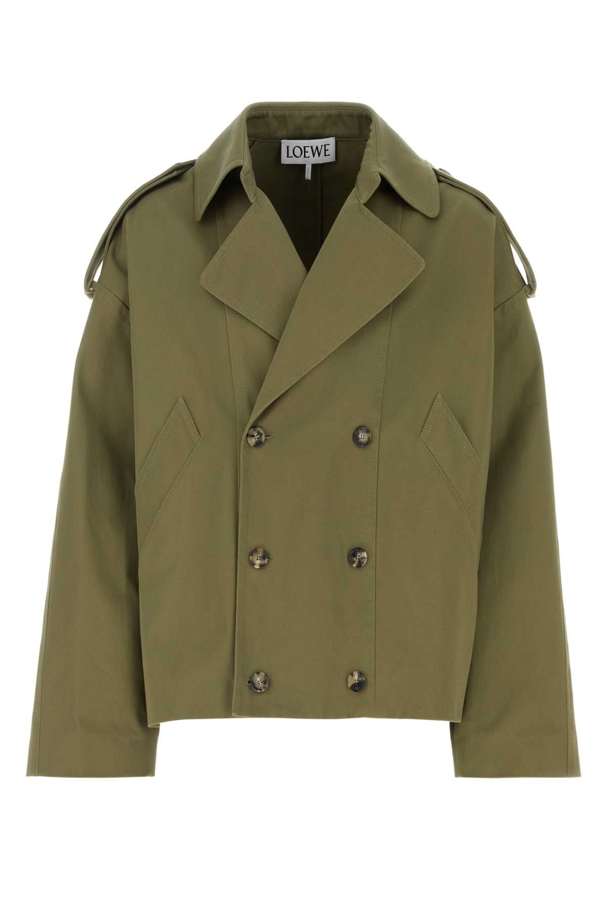 Loewe Men Green Cotton Trench Coat