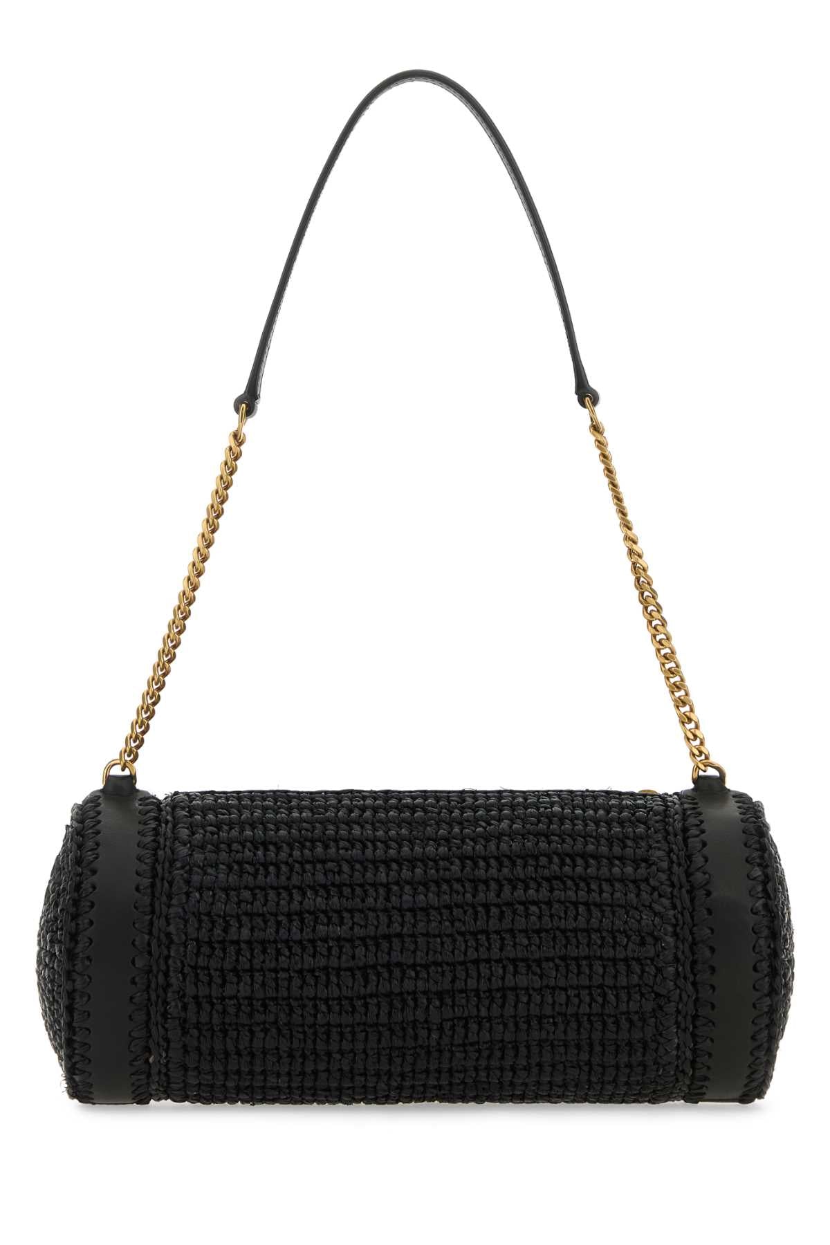 Saint Laurent Women Black Raffia And Leather Cassandre Shoulder Bag