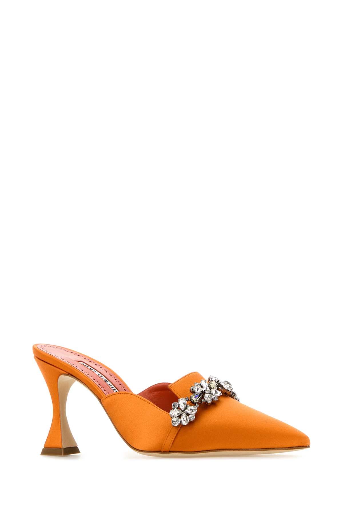 Manolo Blahnik Women Orange Satin Permu Mules